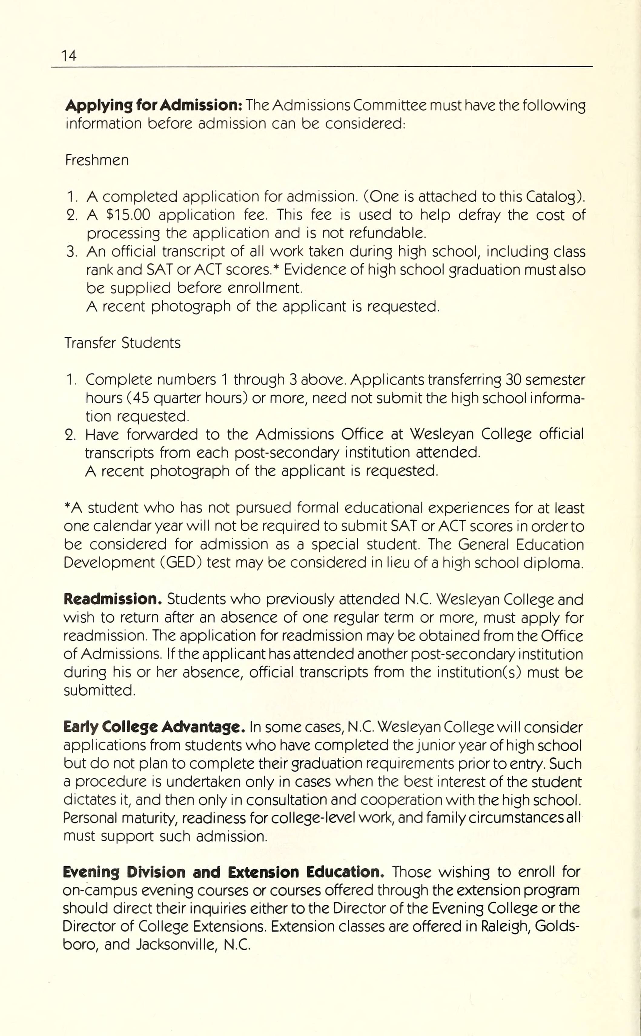 North Carolina Wesleyan College Catalog 1982 1983