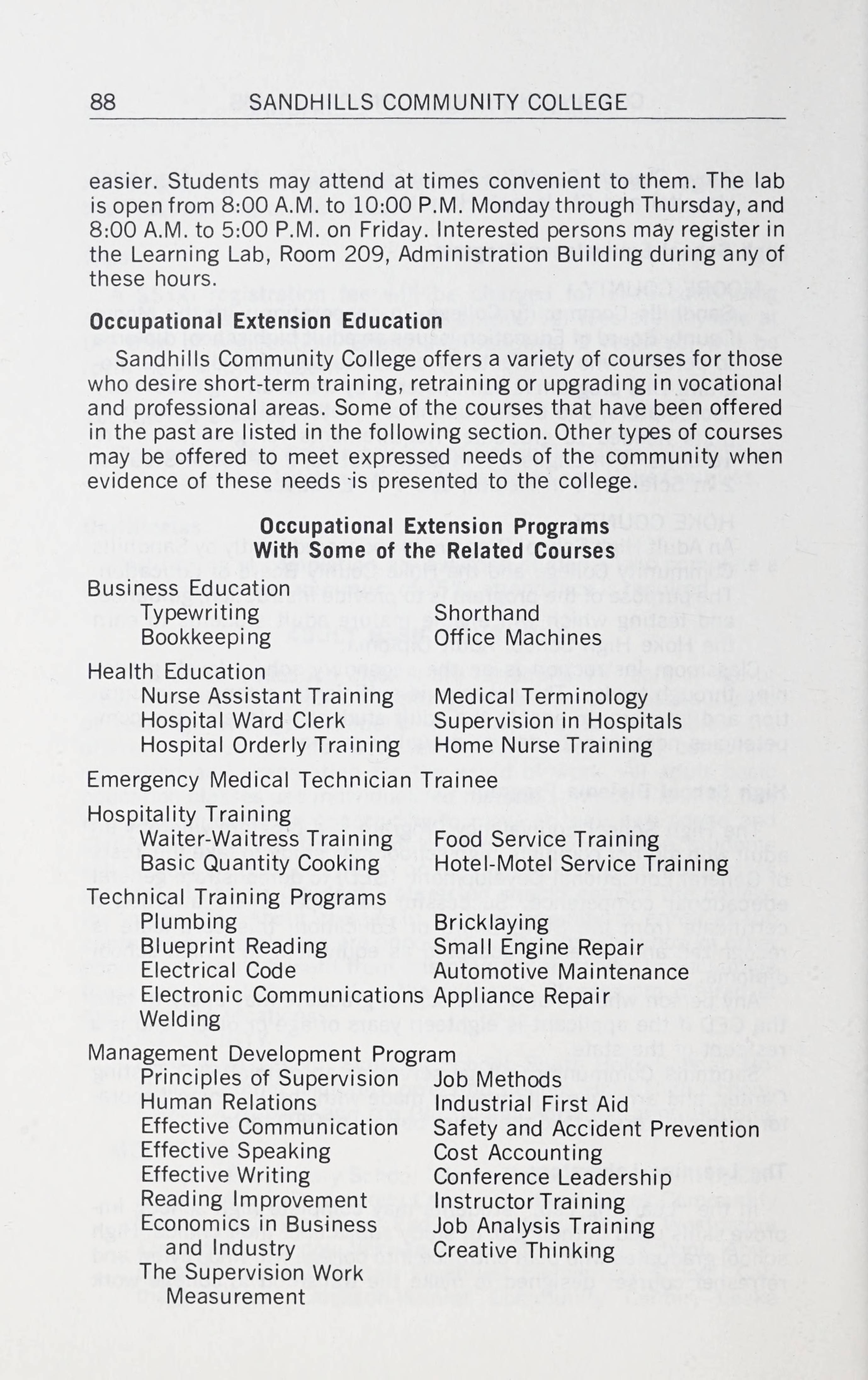Sandhills Community College Course Catalog [1976-1978]