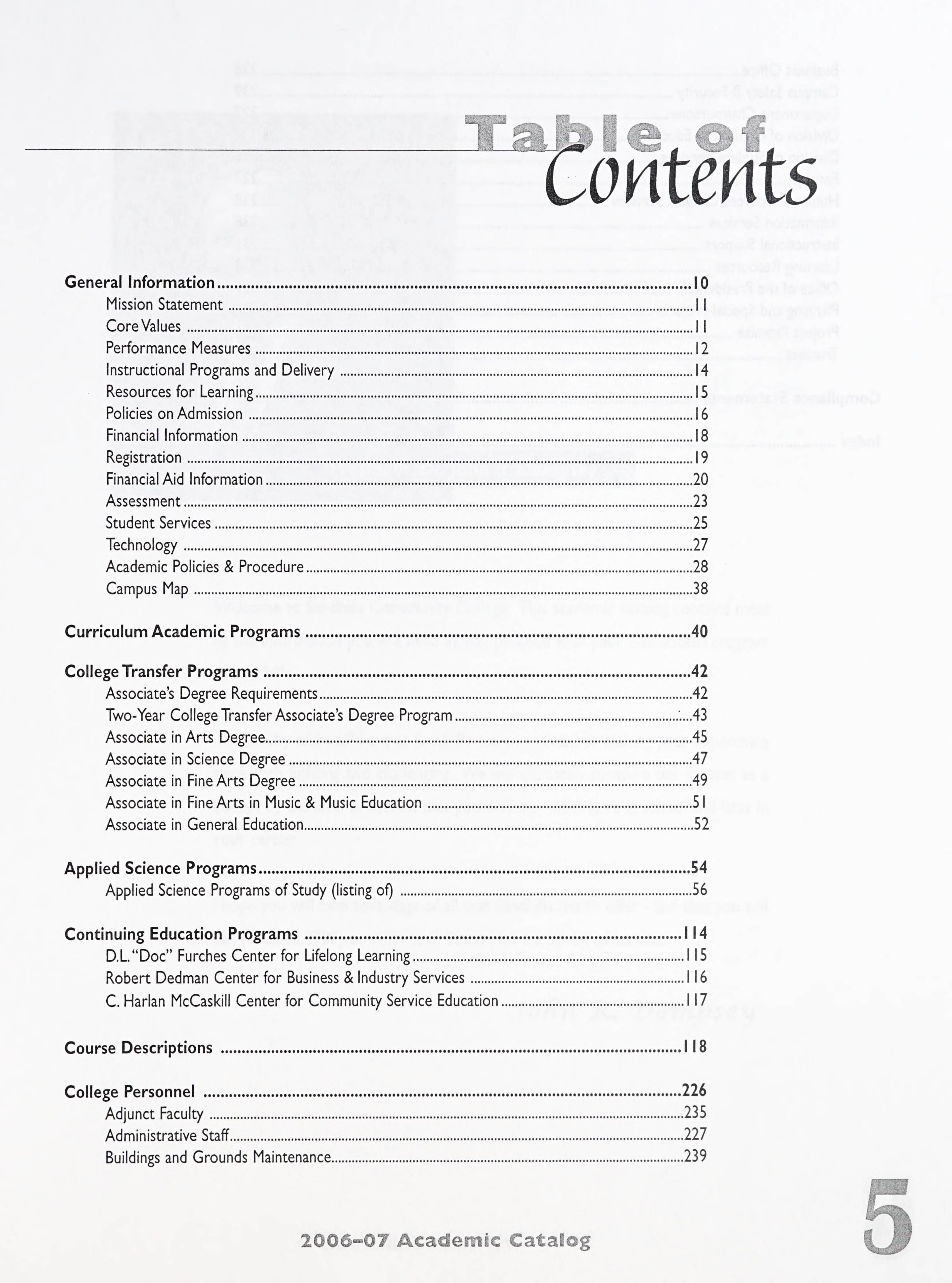 Sandhills Community College Course Catalog [2006-2007]