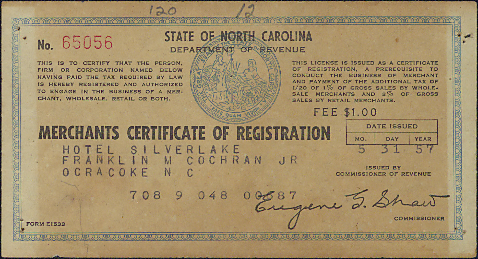 State of North Carolina Department of Revenue: Merchants Certificate of ...