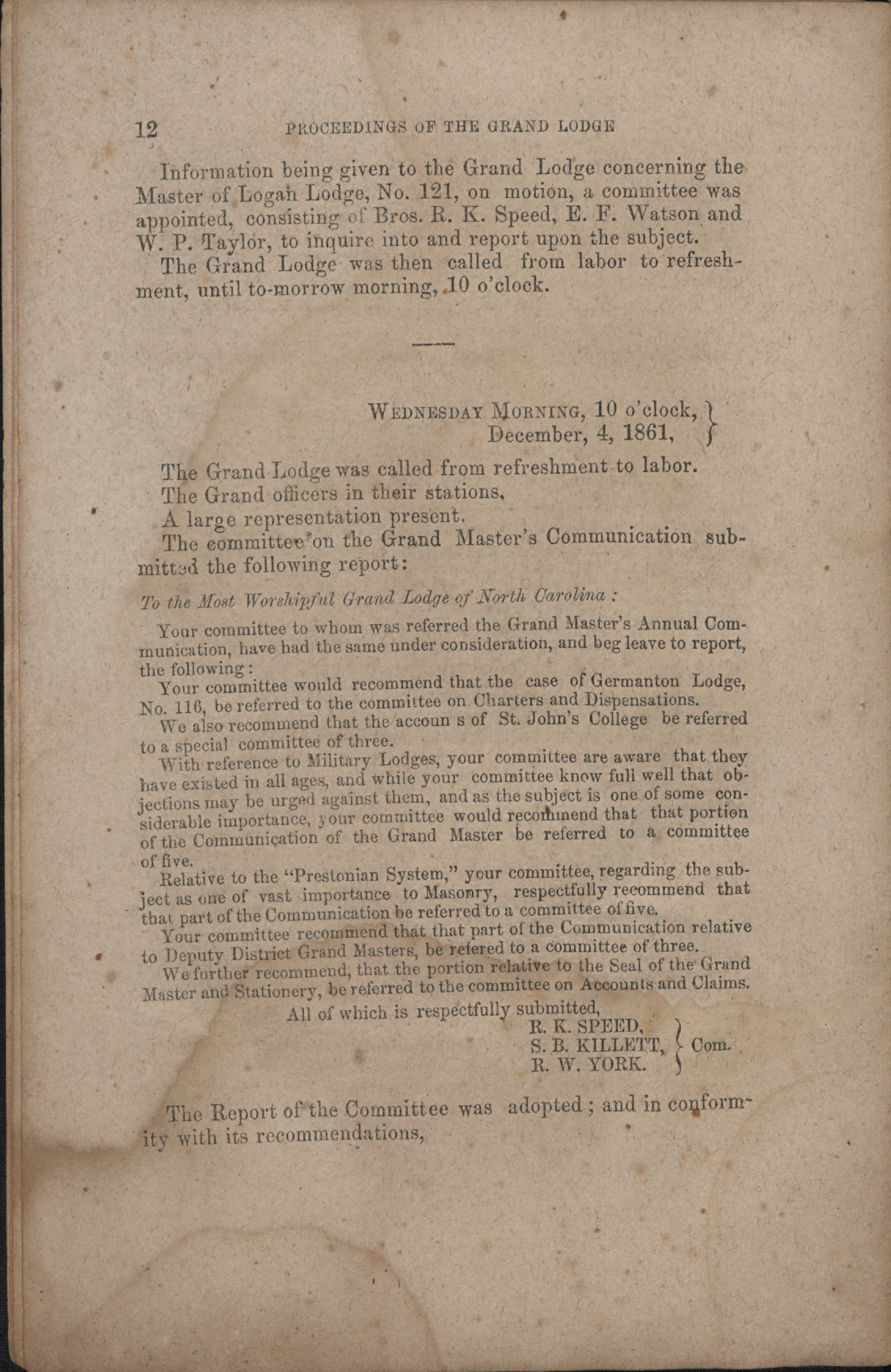 The Proceedings of the Grand Lodge of North Carolina