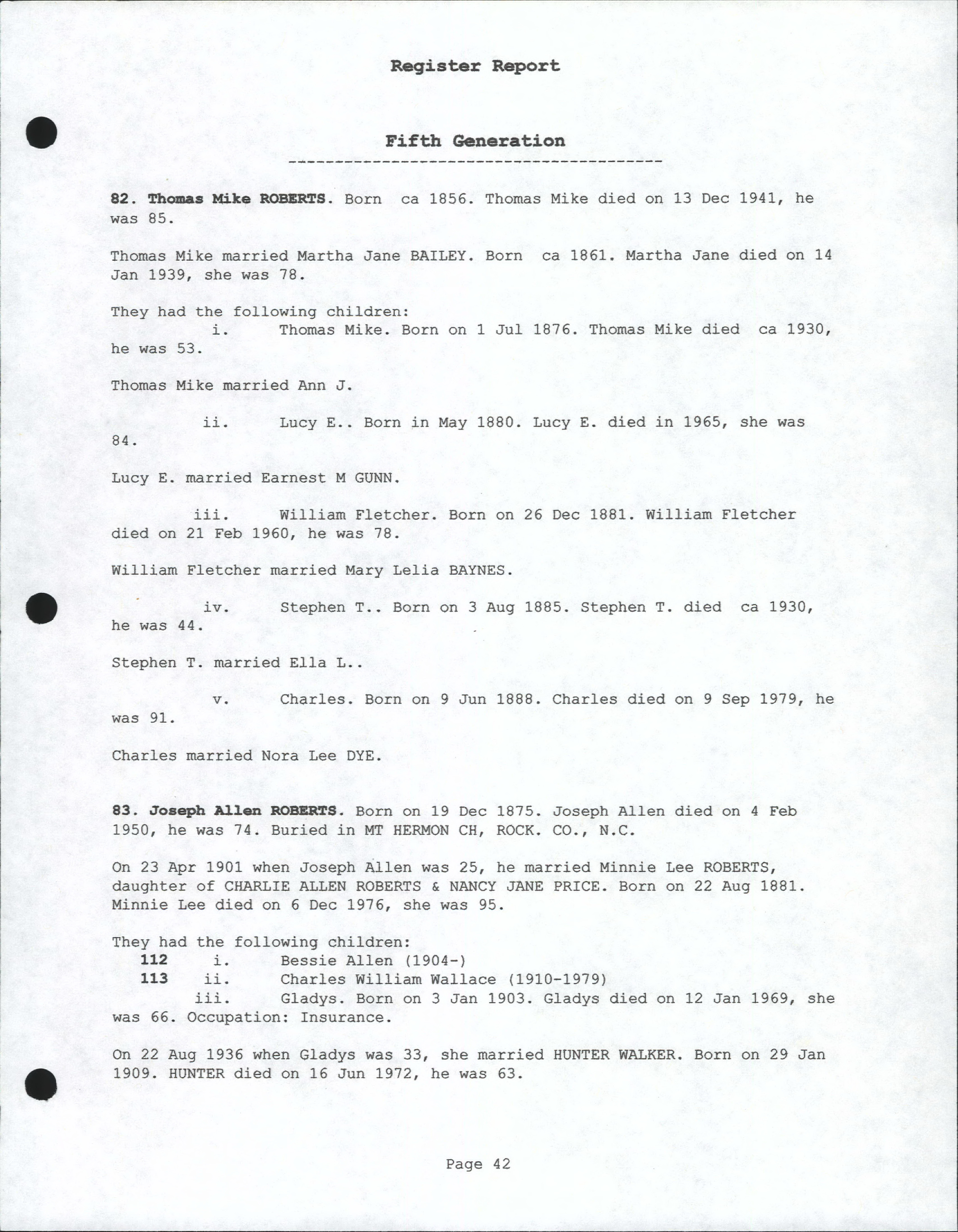 Roberts of Rockingham County, NC