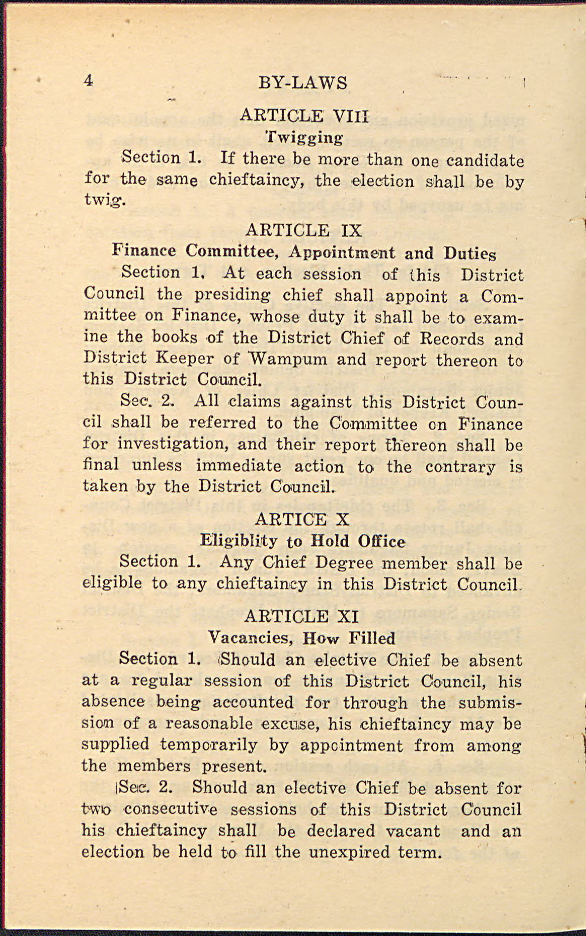 ByLaws Governing District Councils of the Improved Order of Red Men of North Carolina