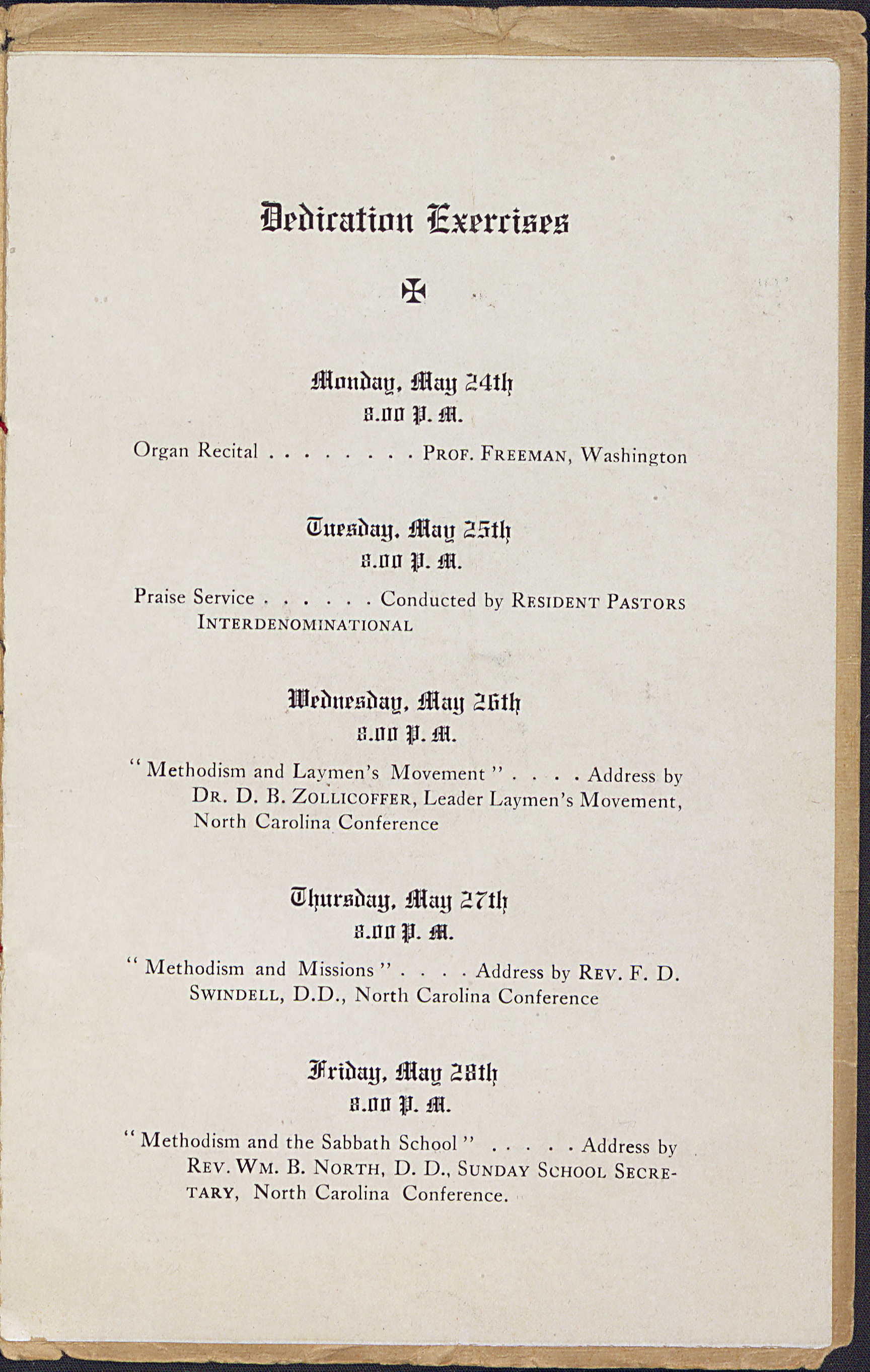 Dedication of the First Methodist Episcopal Church South of Rocky Mount