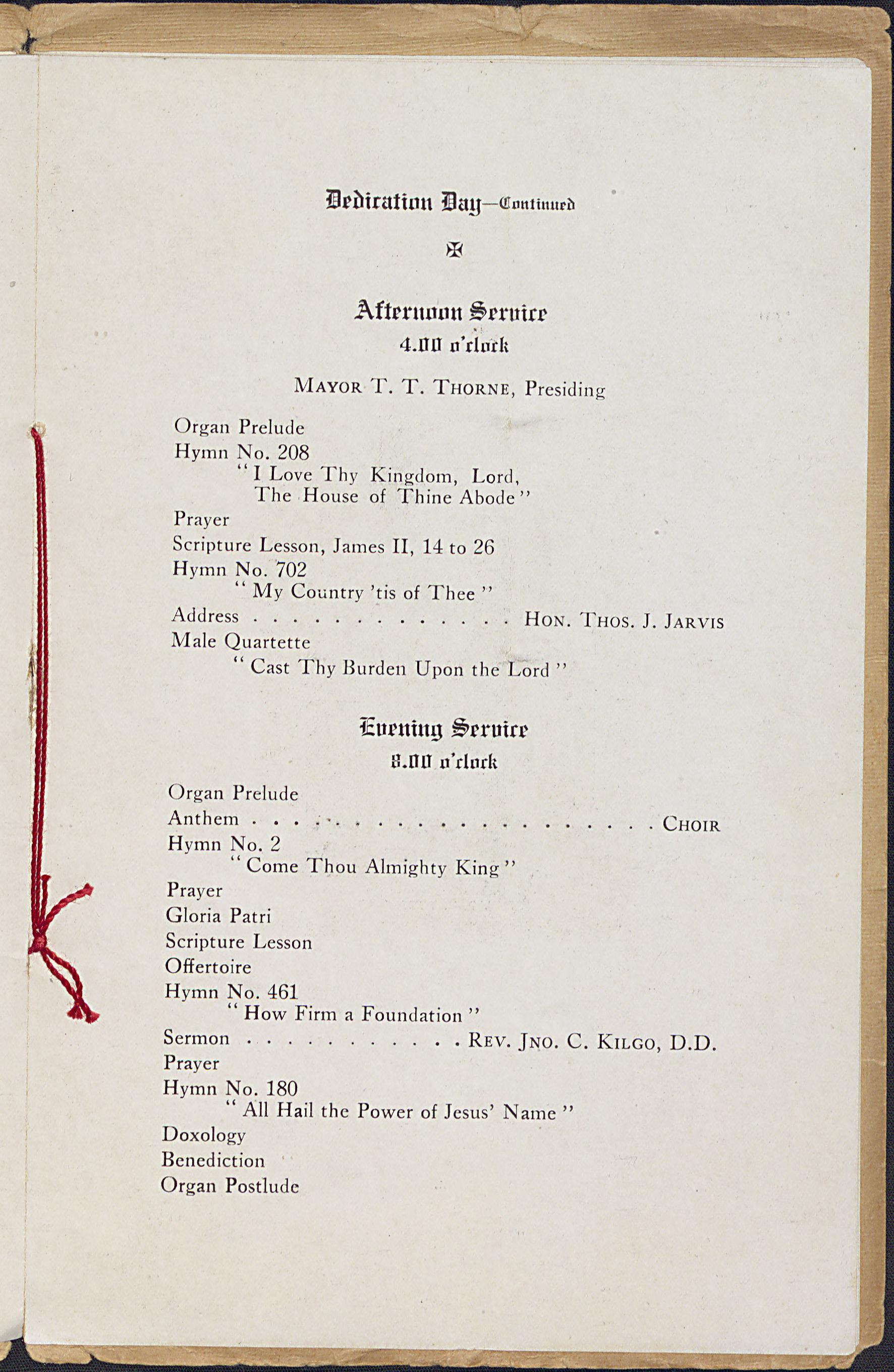 Dedication of the First Methodist Episcopal Church South of Rocky Mount