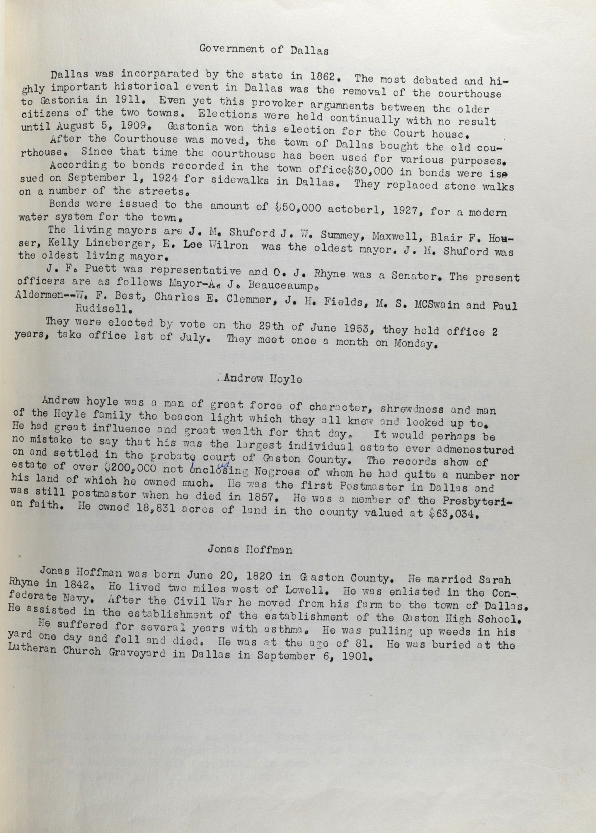 The History of Dallas, North Carolina