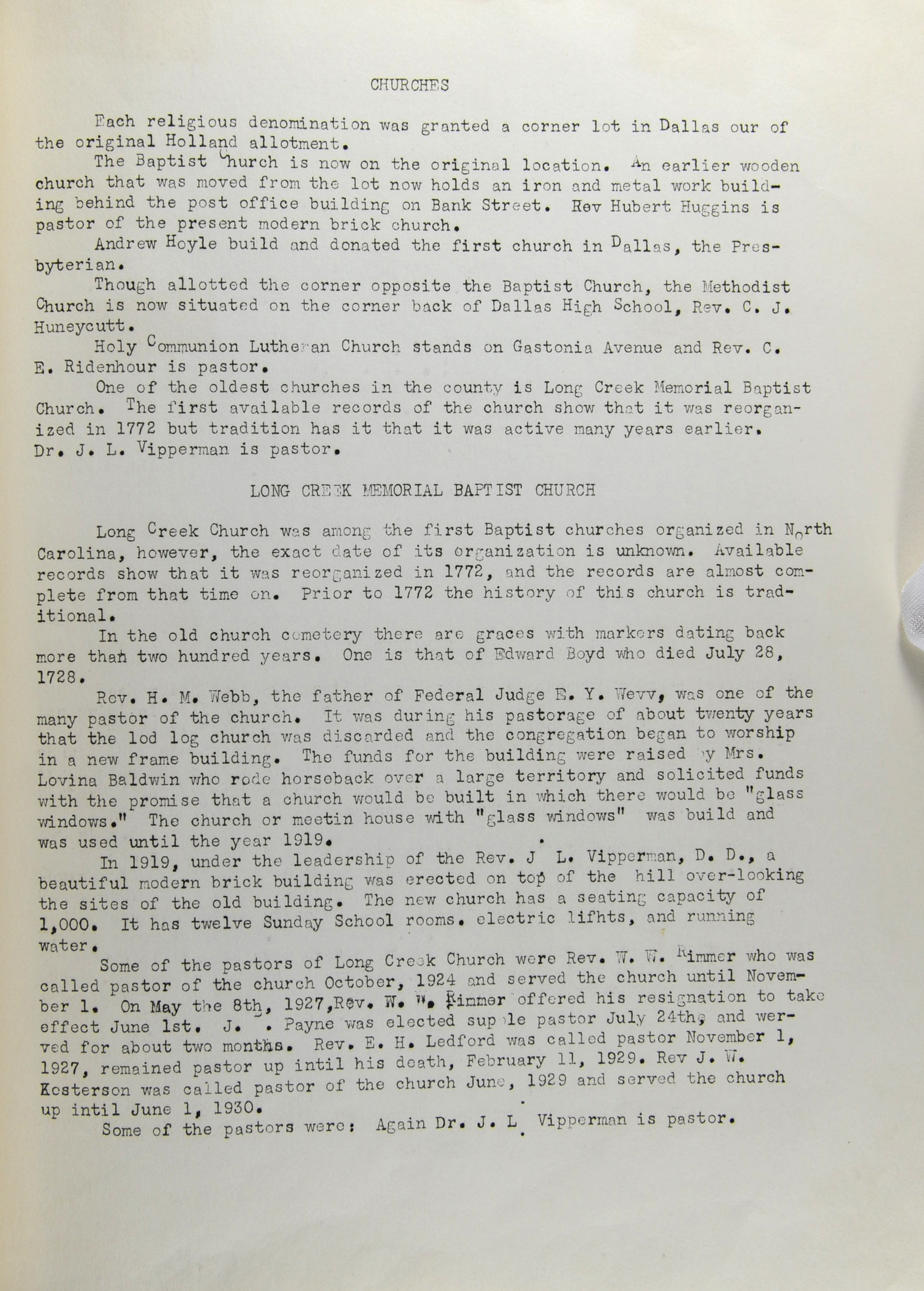 The History of Dallas, North Carolina