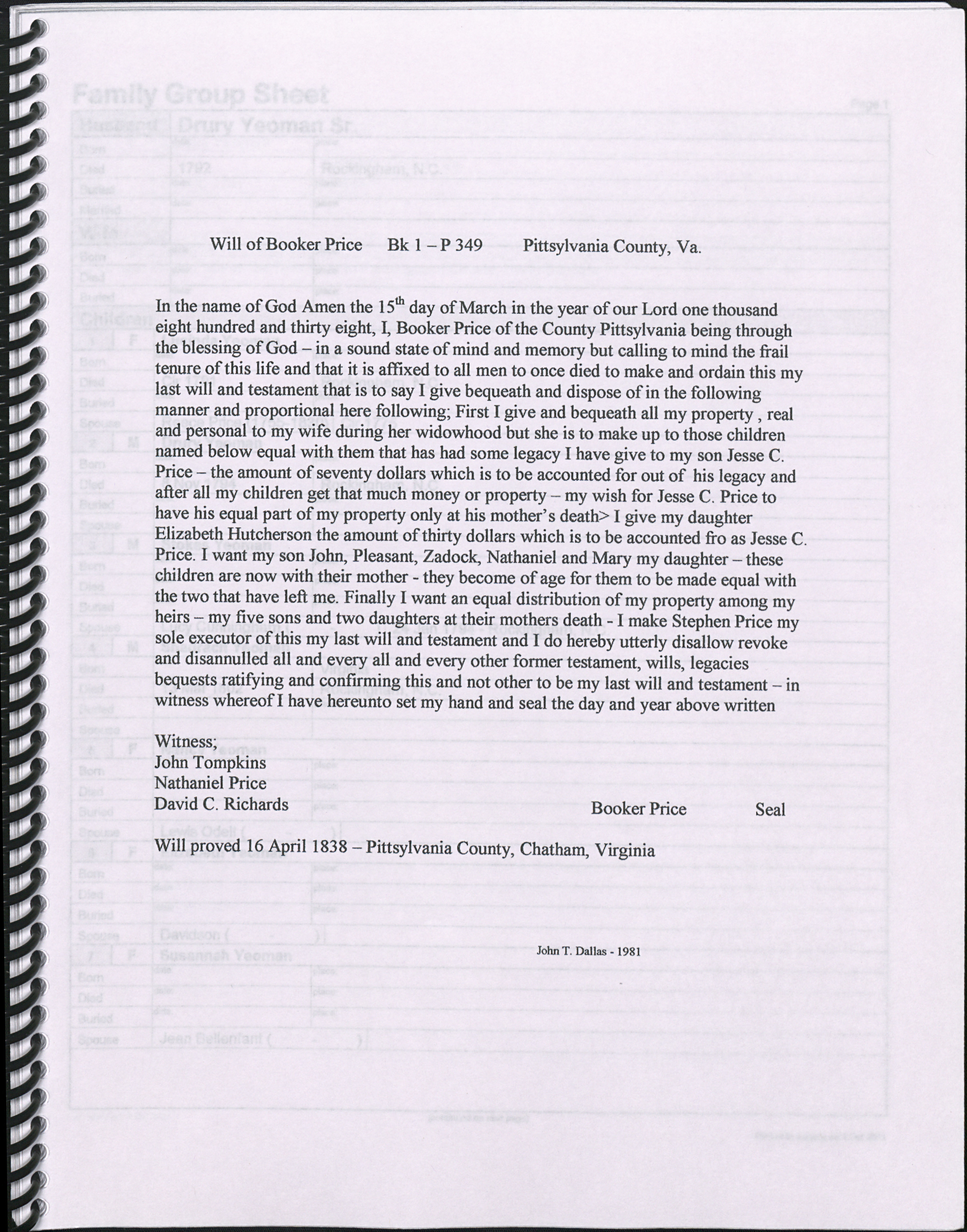 The Price Family of Matrimony Creek