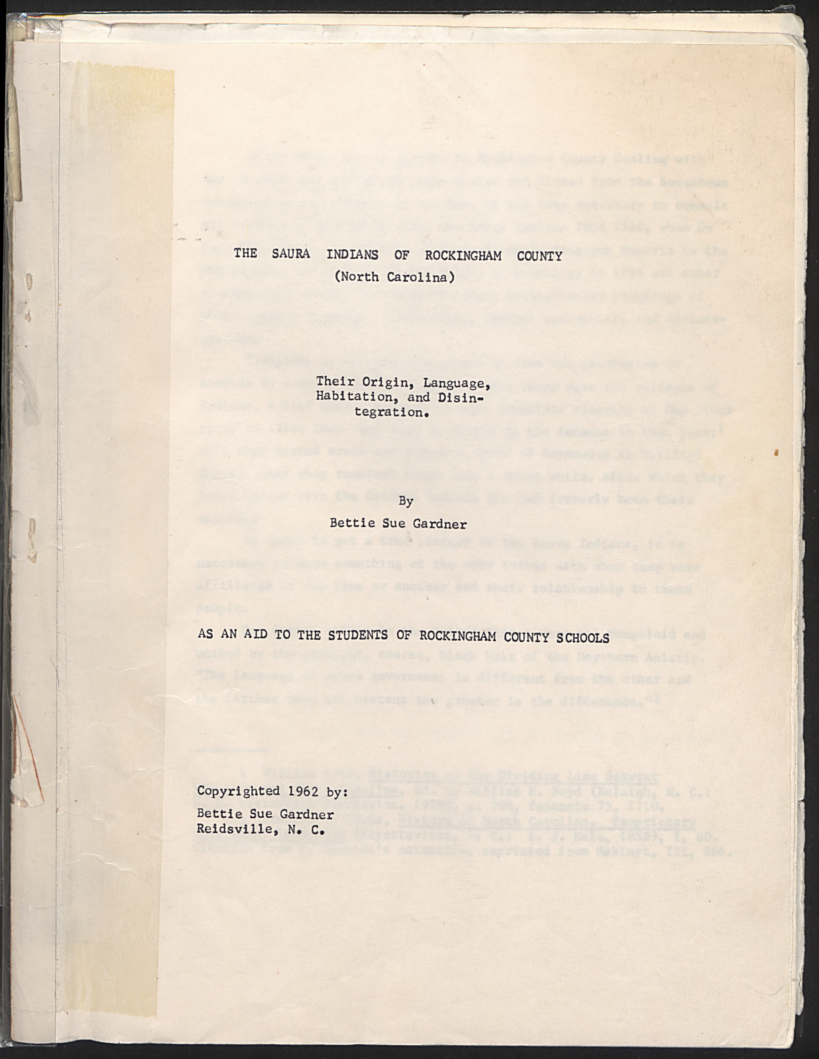 The Saura Indians of Rockingham County North Carolina: Their Origin ...