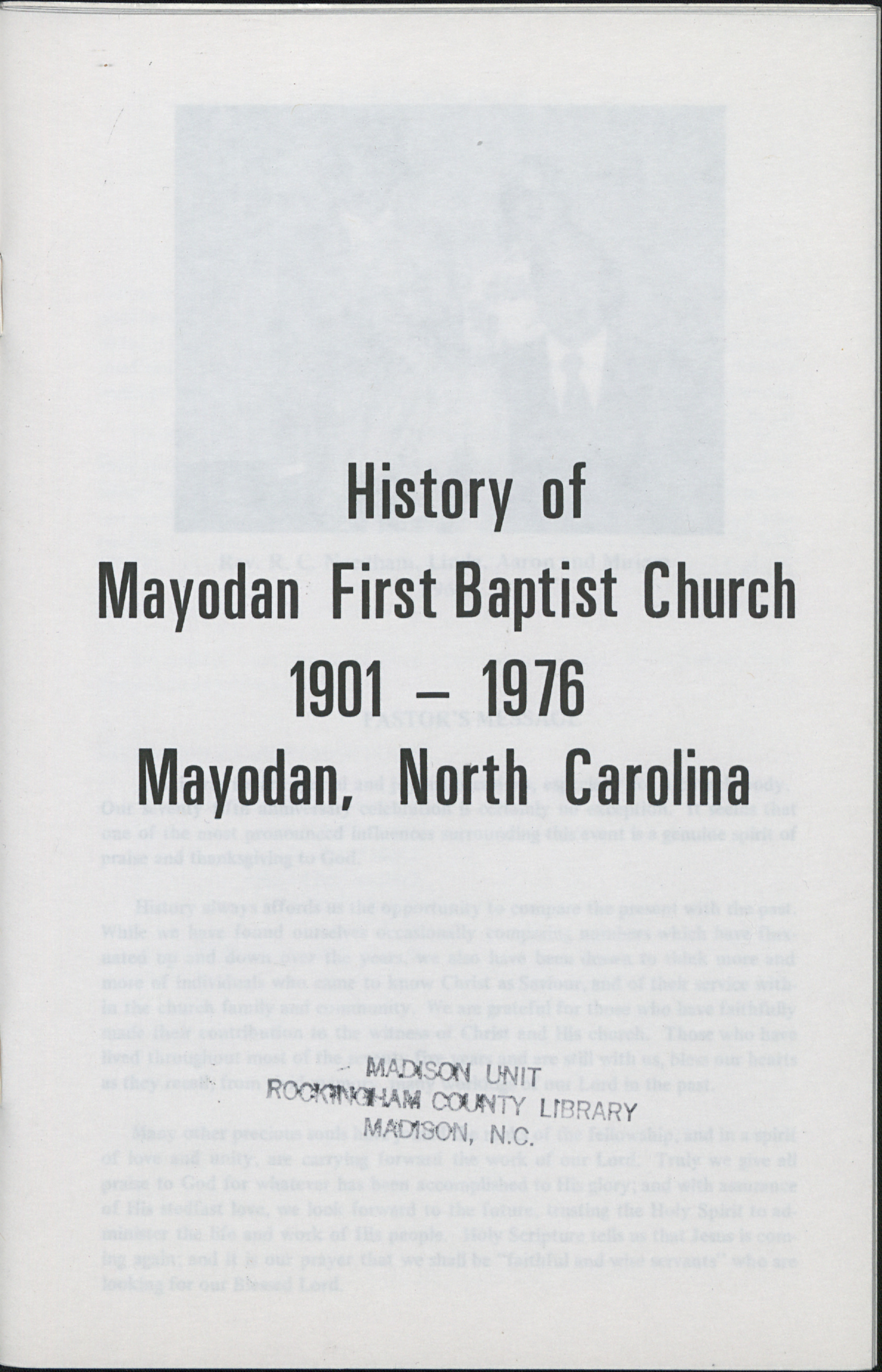 History of Mayodan First Baptist Church, 19011976