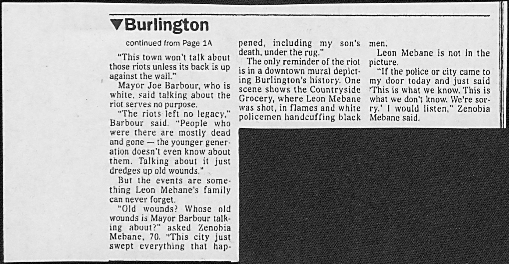 Clippings Related to the Remembrance of Leon Mebane's 1969 Murder and