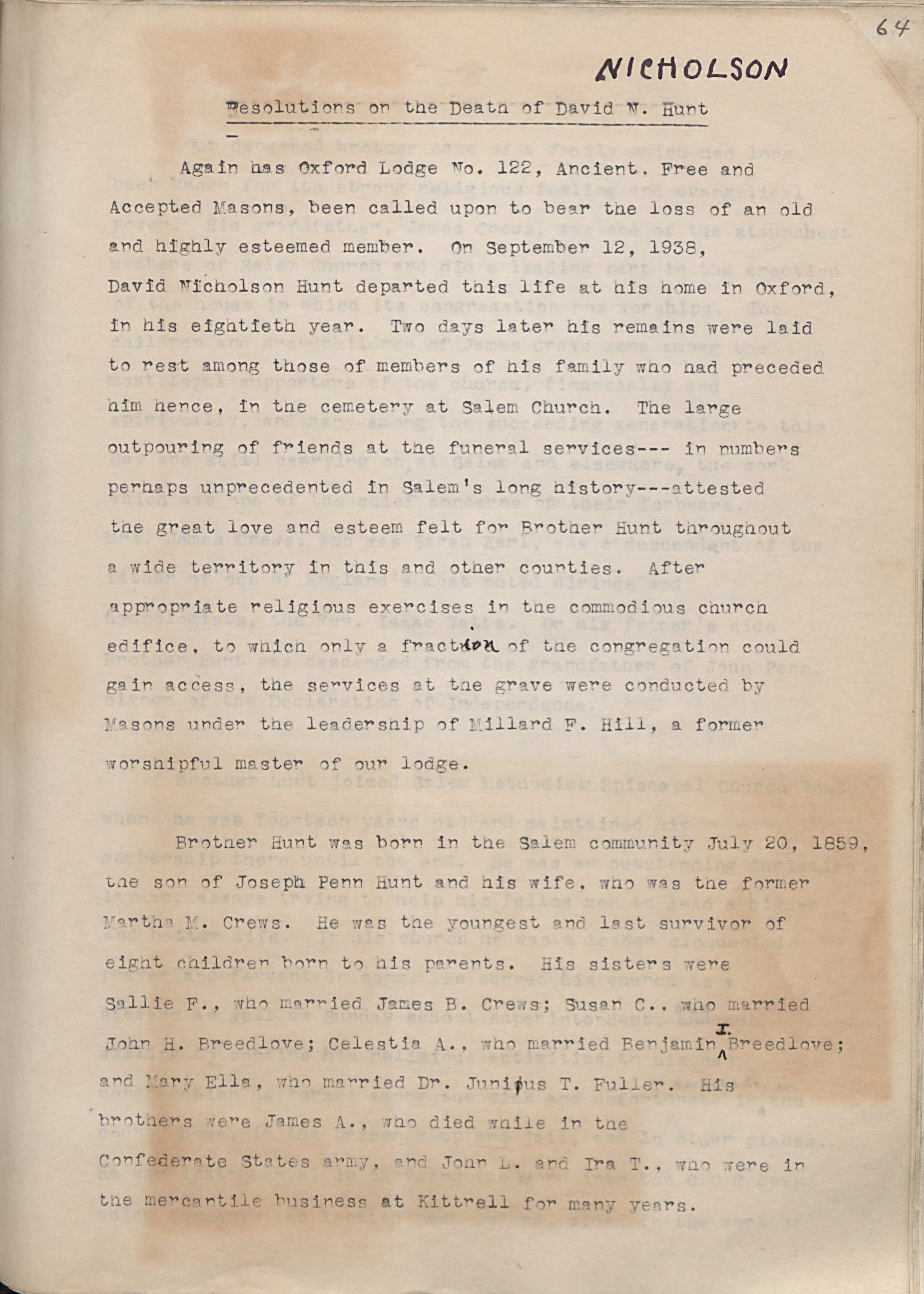 Obituaries [Granville County N.C.]