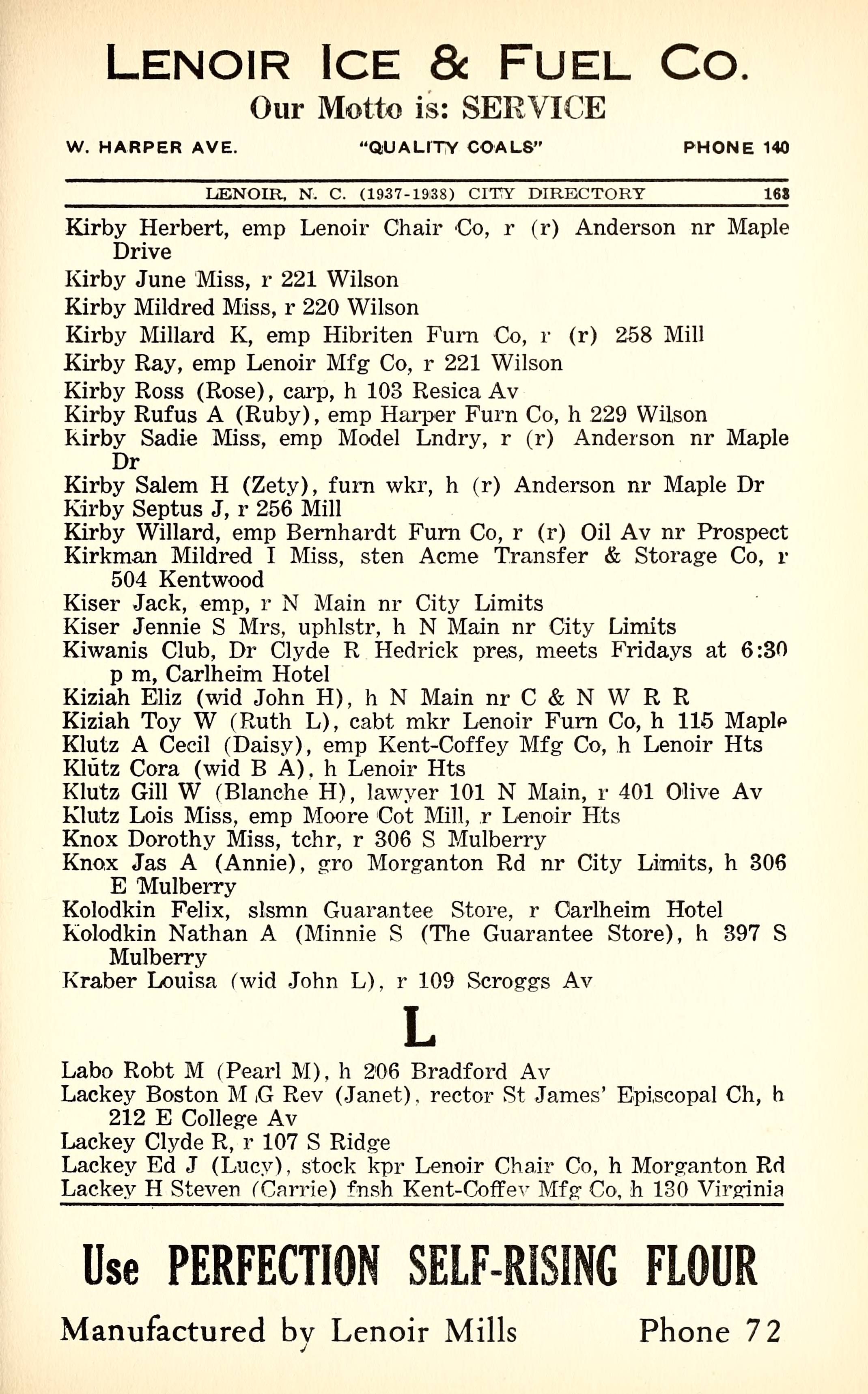Miller's Lenoir, North Carolina, City Directory [19371938]