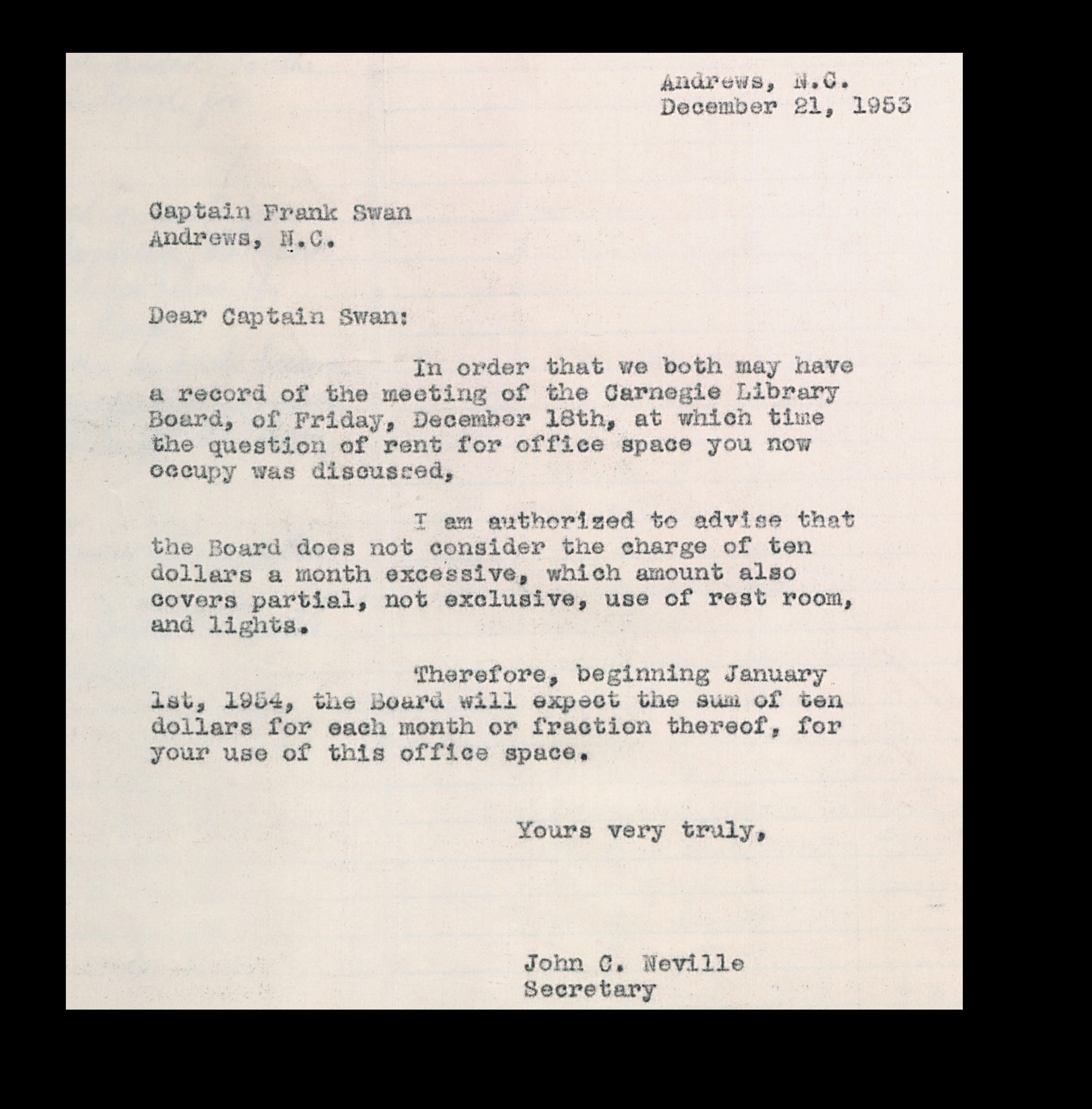 Minutes of the Board of Trustees of the Carnegie Library of Andrews NC