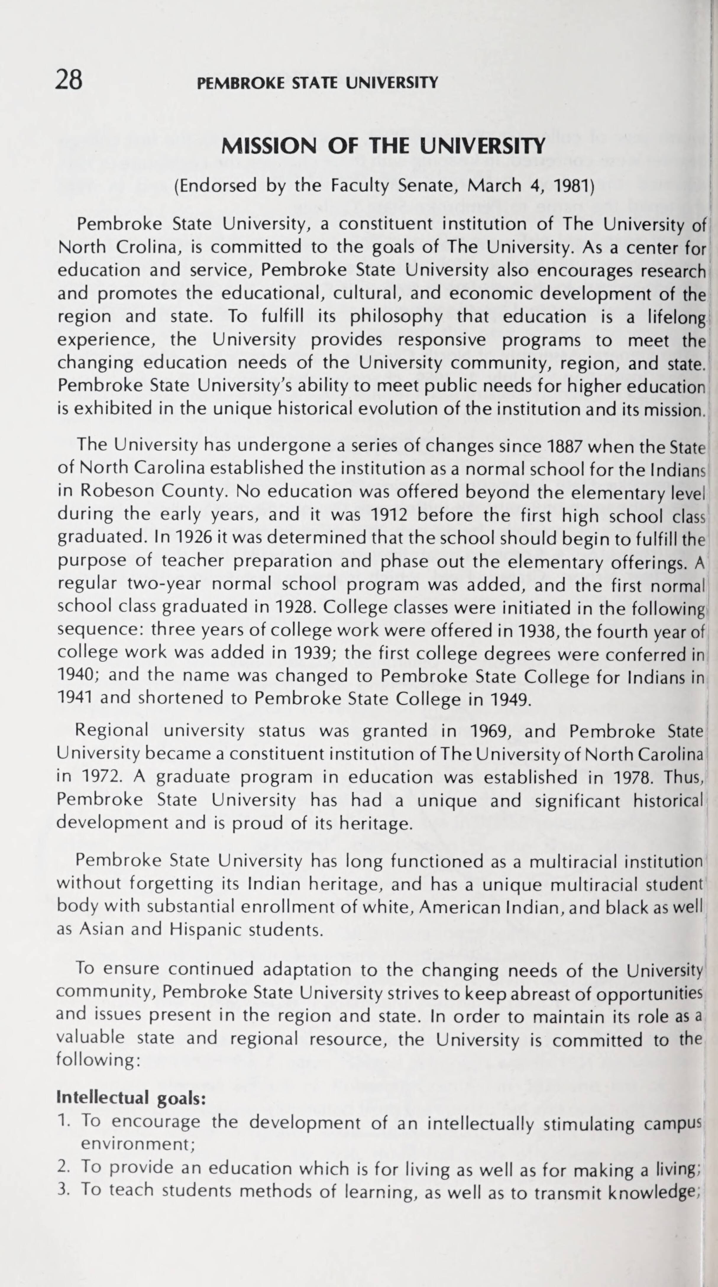 Pembroke State University Catalog [1982]