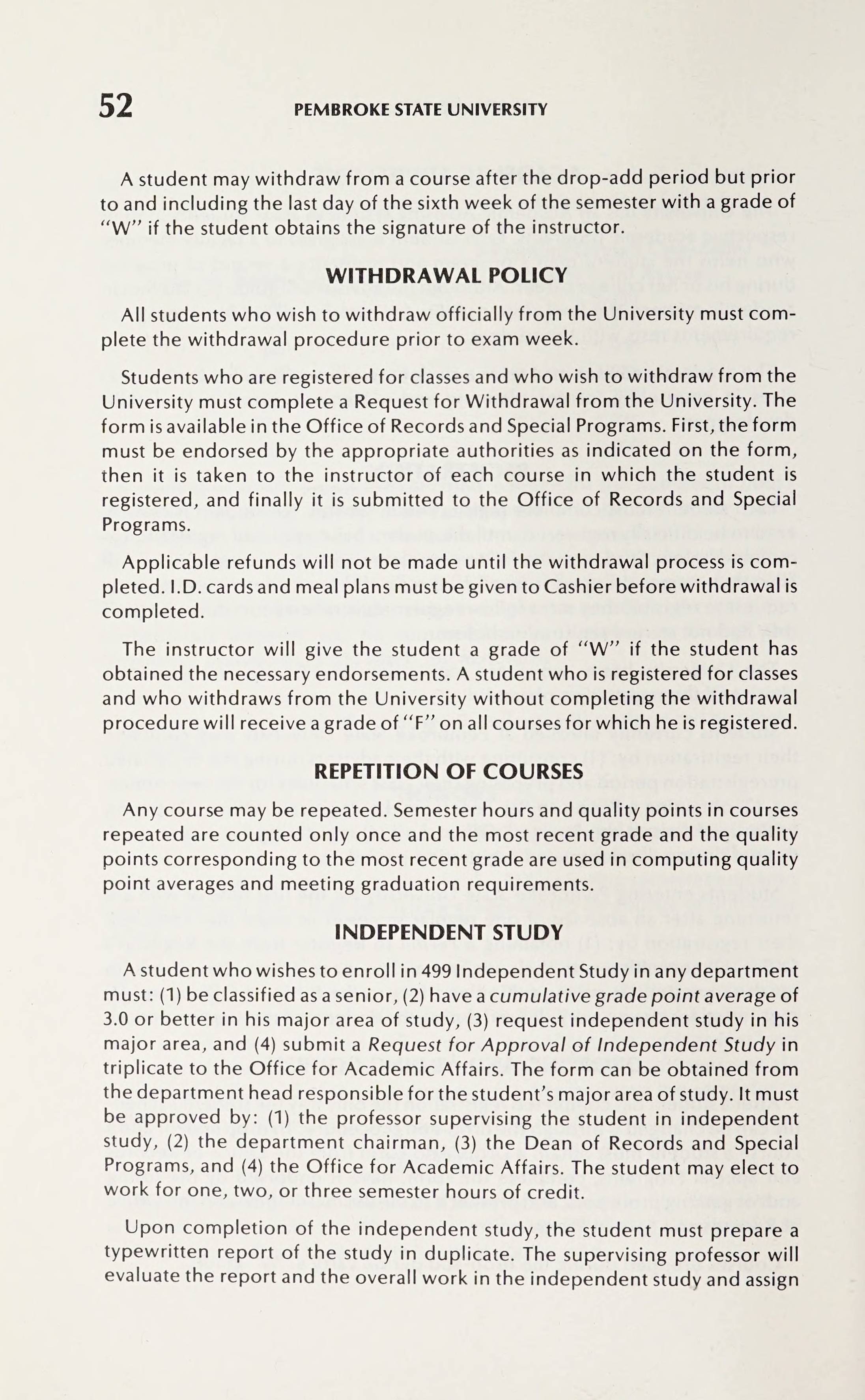 Pembroke State University Catalog [19851986]