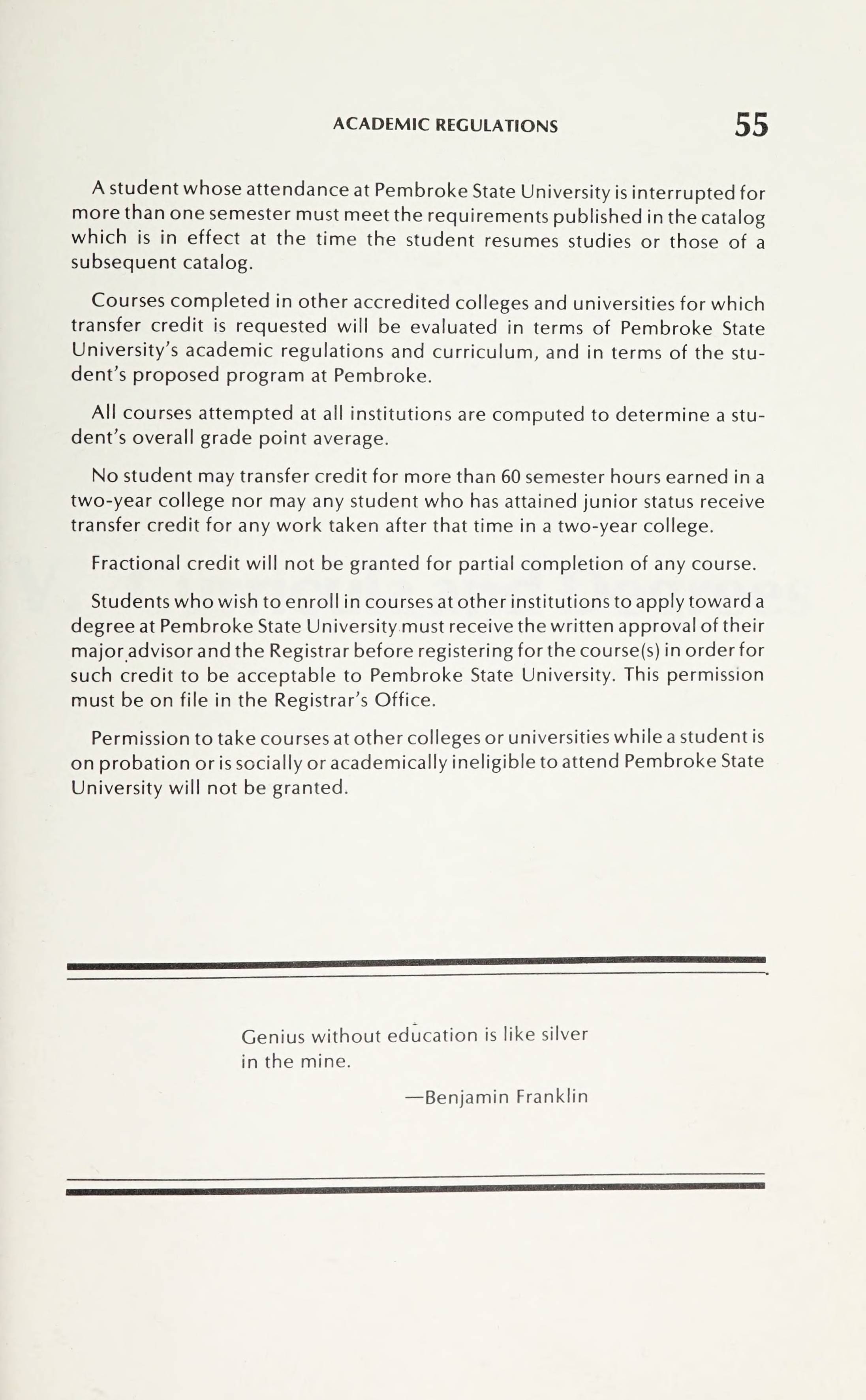 Pembroke State University Catalog [19851986]