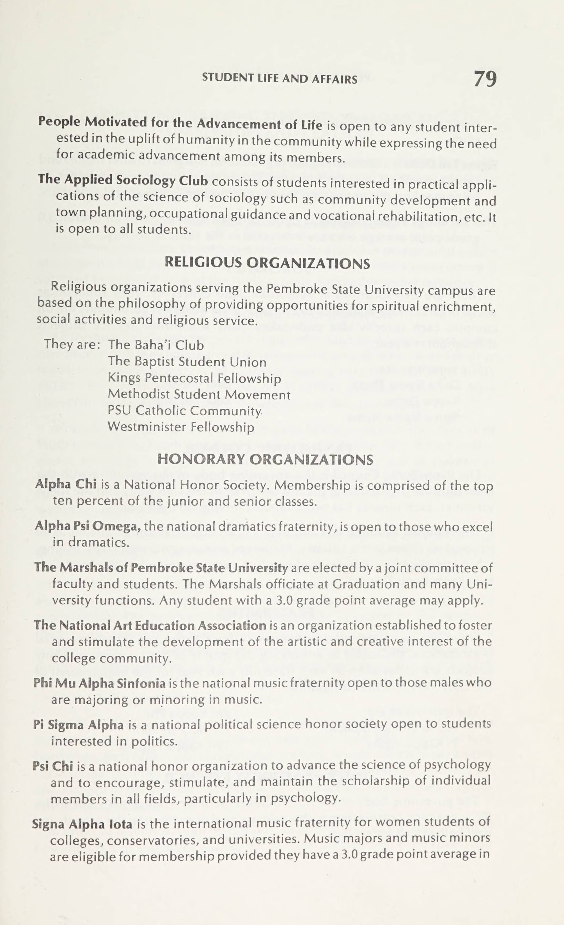 Pembroke State University Catalog [19851986]