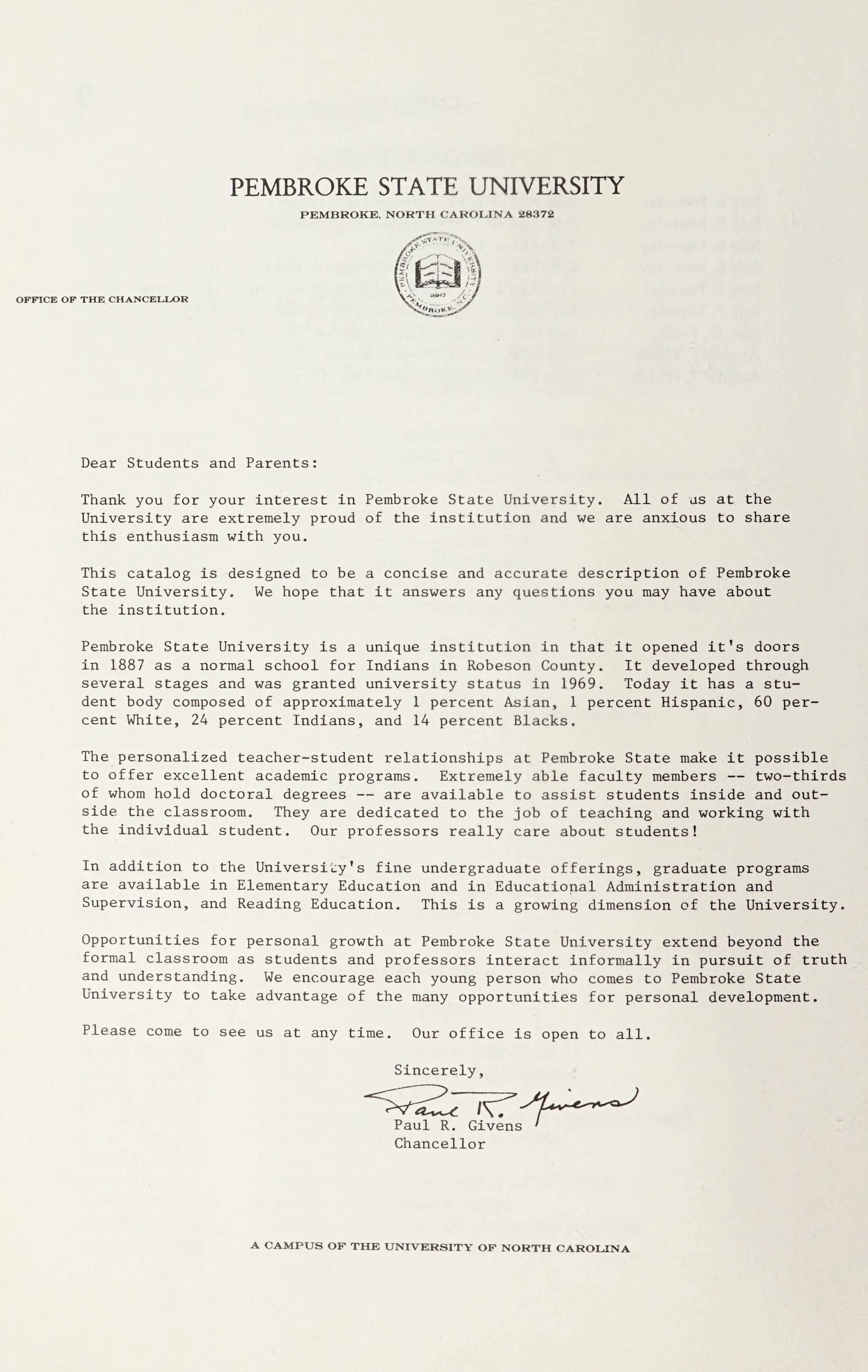 Pembroke State University Catalog [19861987]