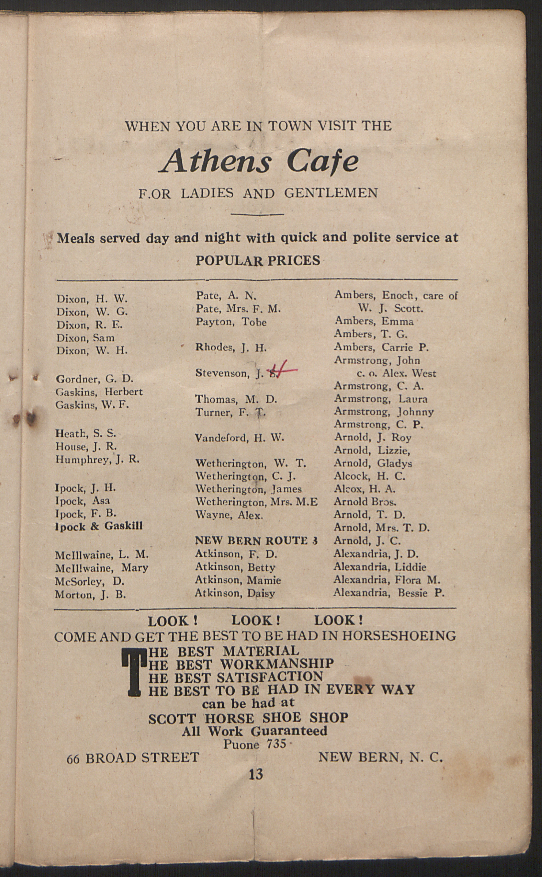 Rural Free Delivery Directory Of Craven County 1913