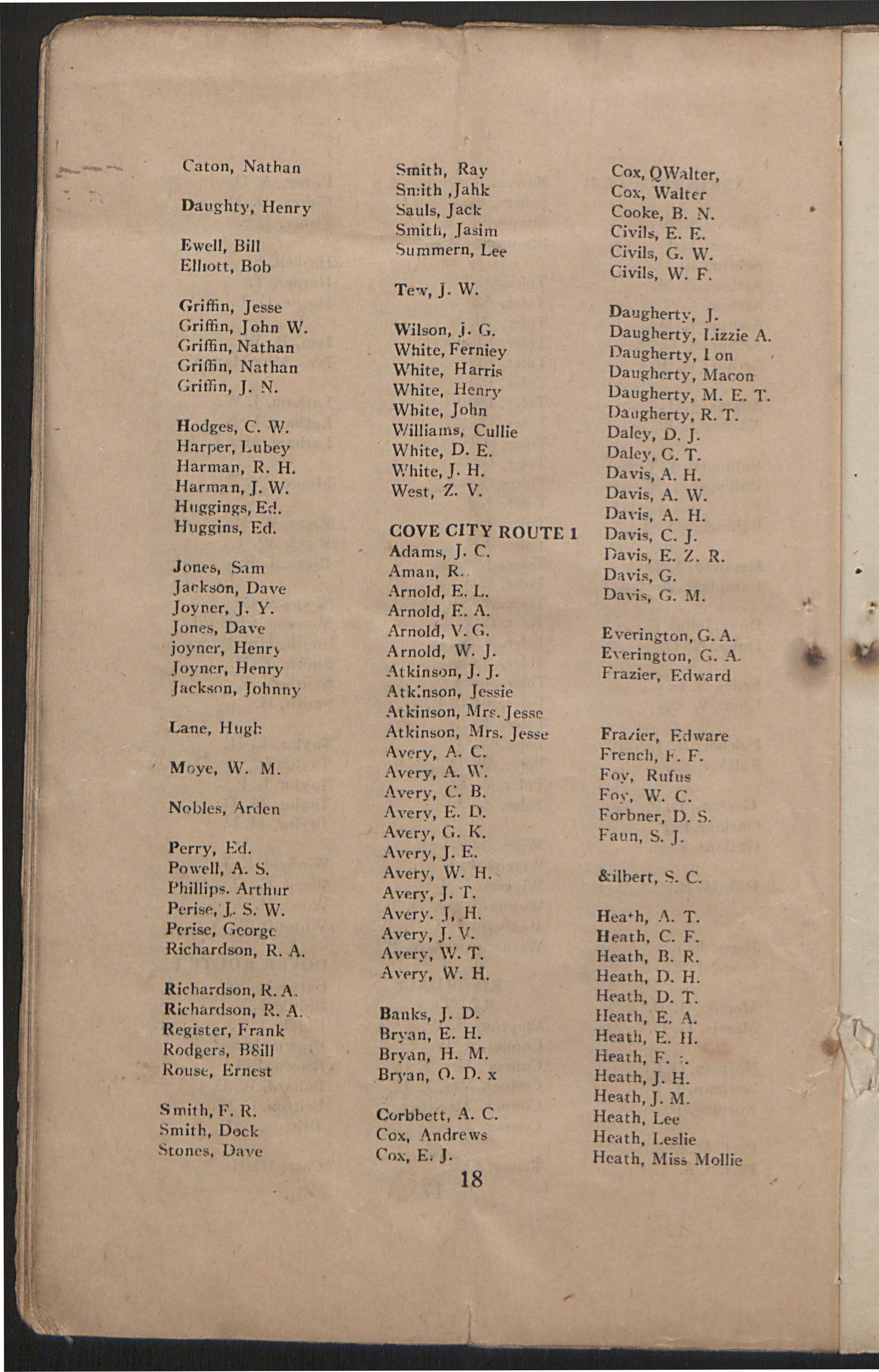 Rural Free Delivery Directory Of Craven County 1913