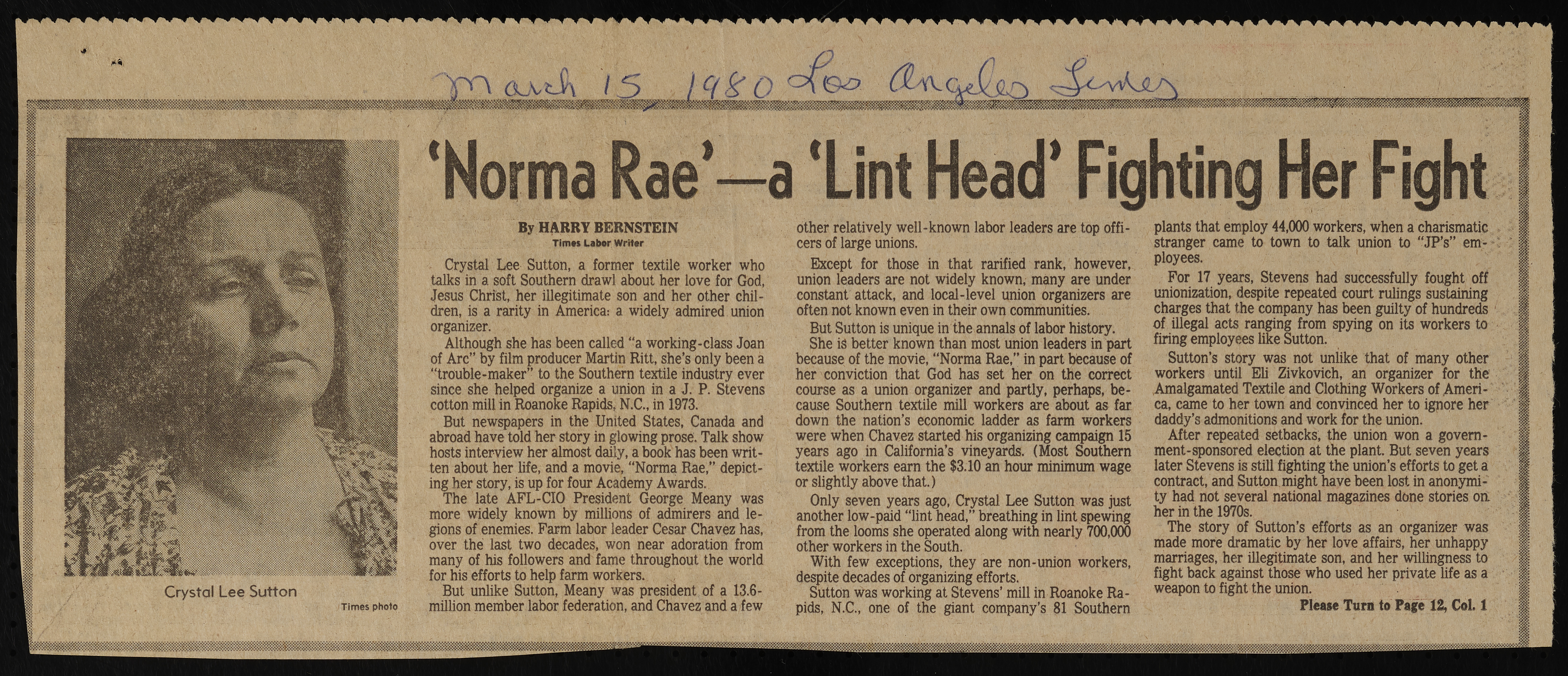 Norma Rae' - A 'Lint Head' Fighting Her Fight