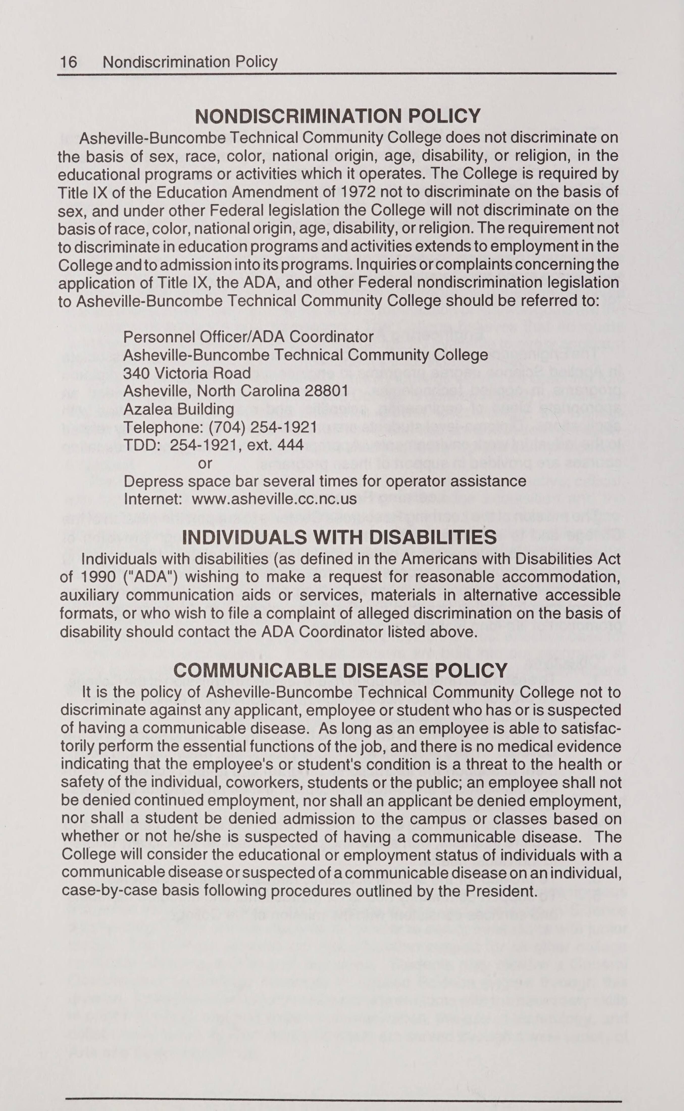Asheville Buncombe Technical Community College Catalog Of Courses 1997 1998
