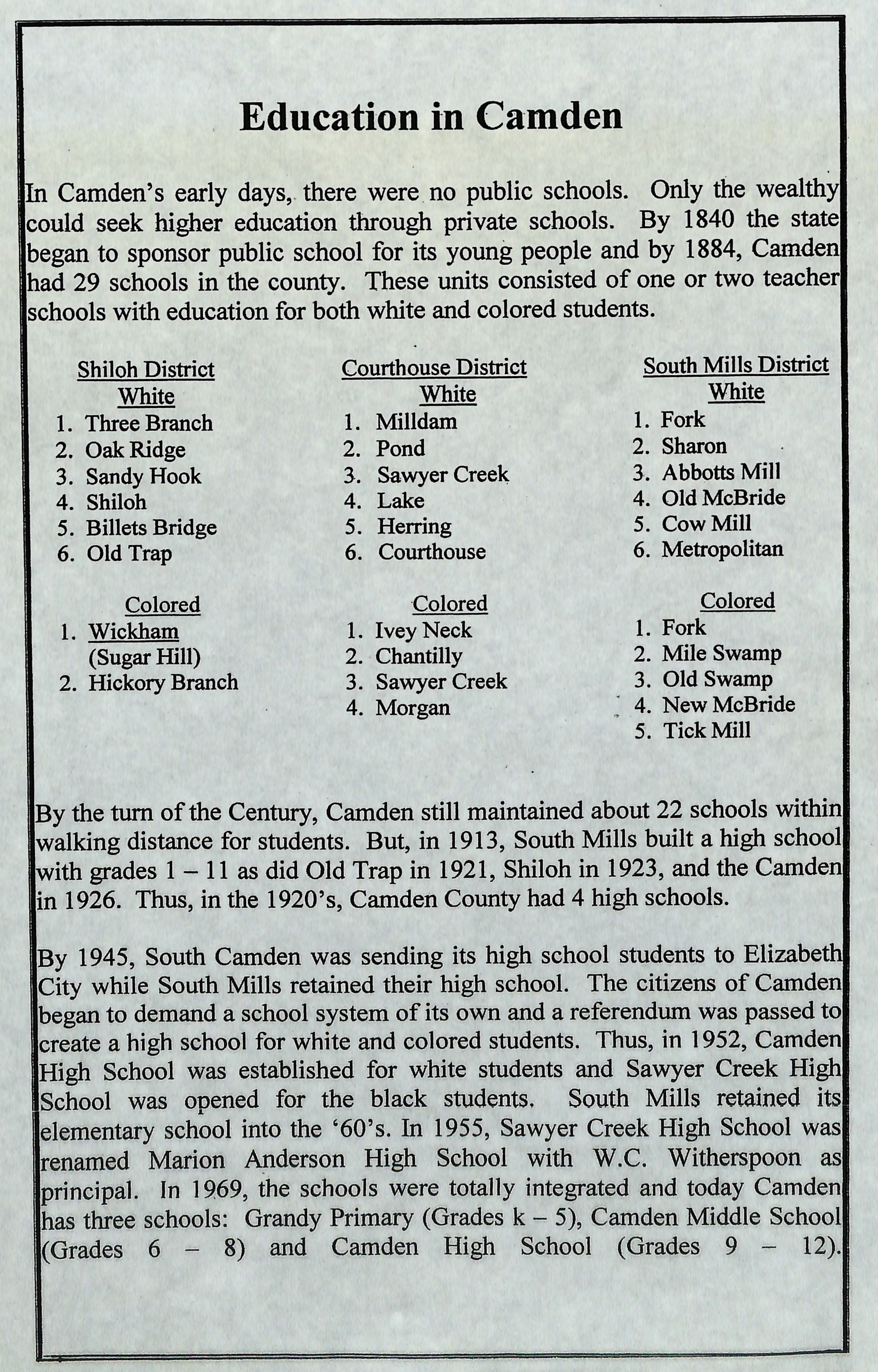 Education in Camden county