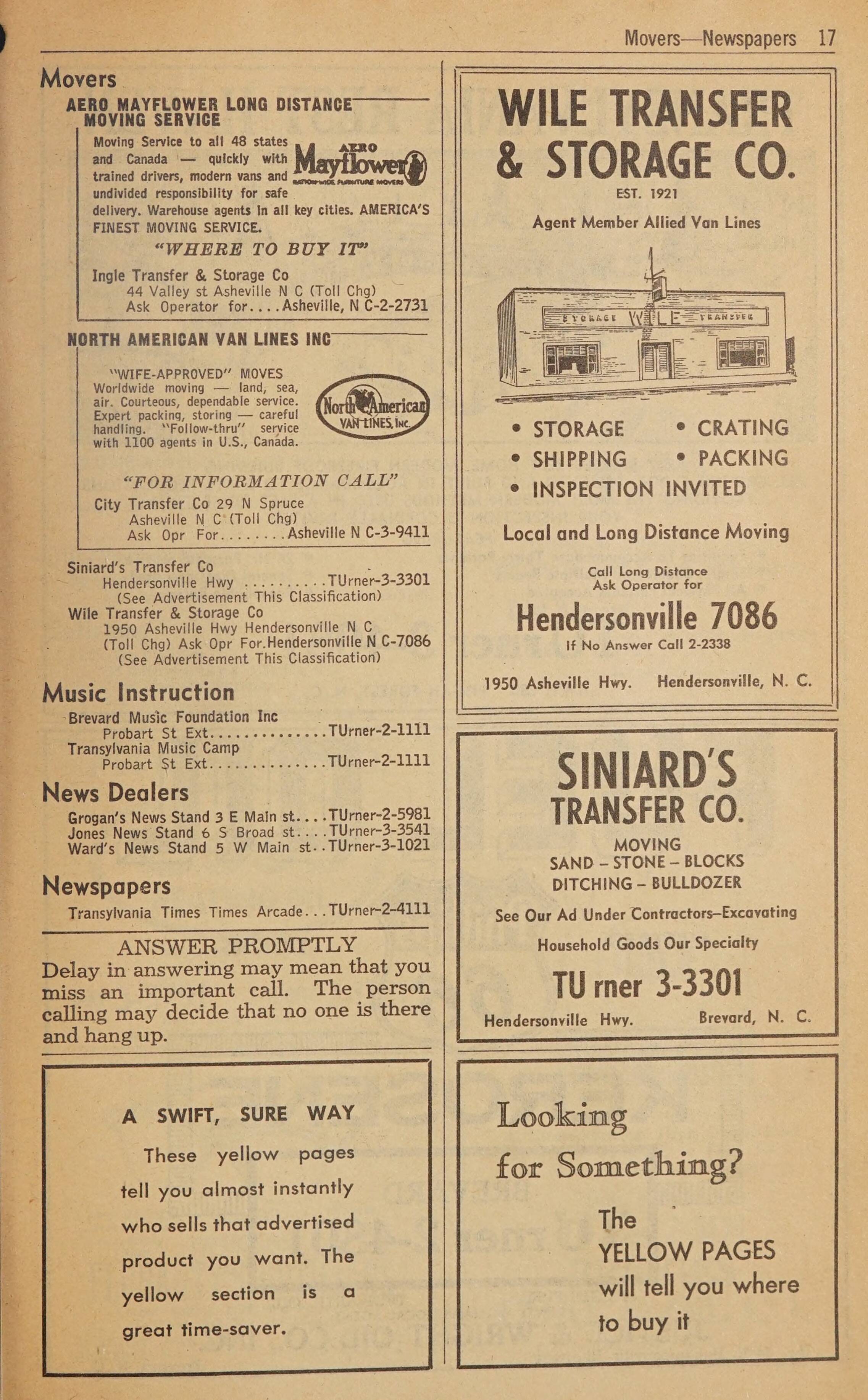 Telephone Directory Brevard Rosman N C December 1956 