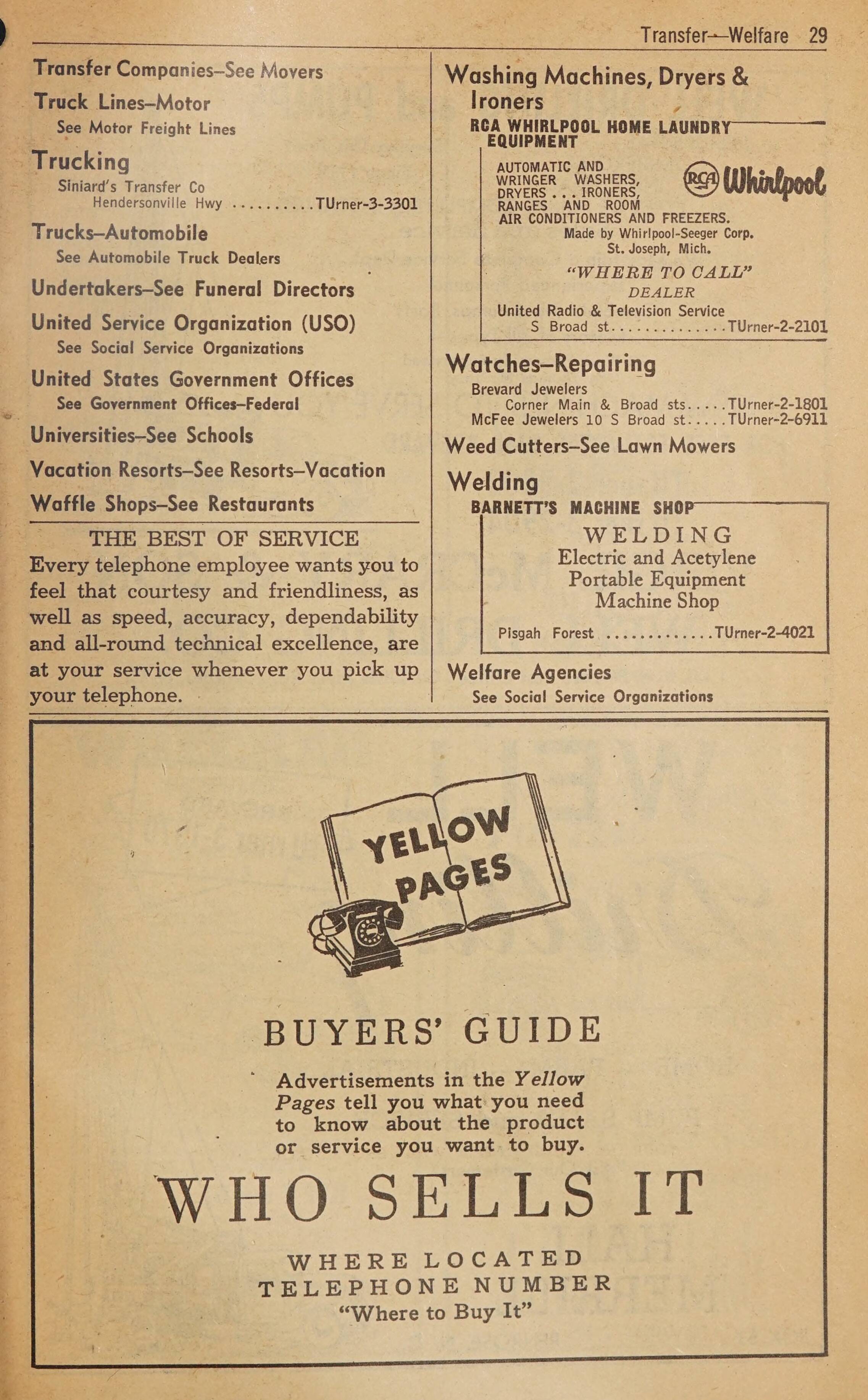 Telephone Directory Brevard Rosman N C December 1956 
