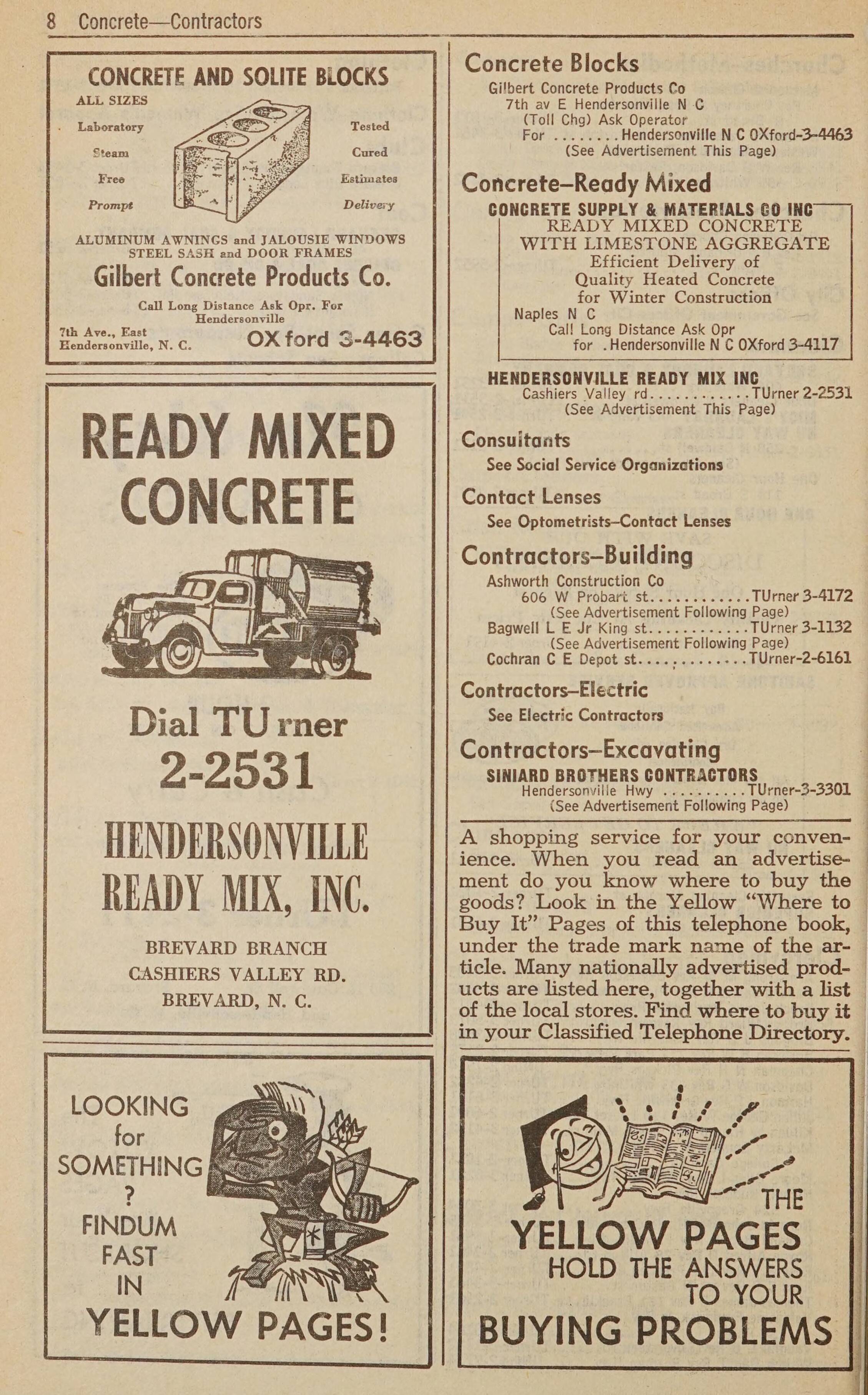 Telephone Directory Brevard Rosman N C December 1960 