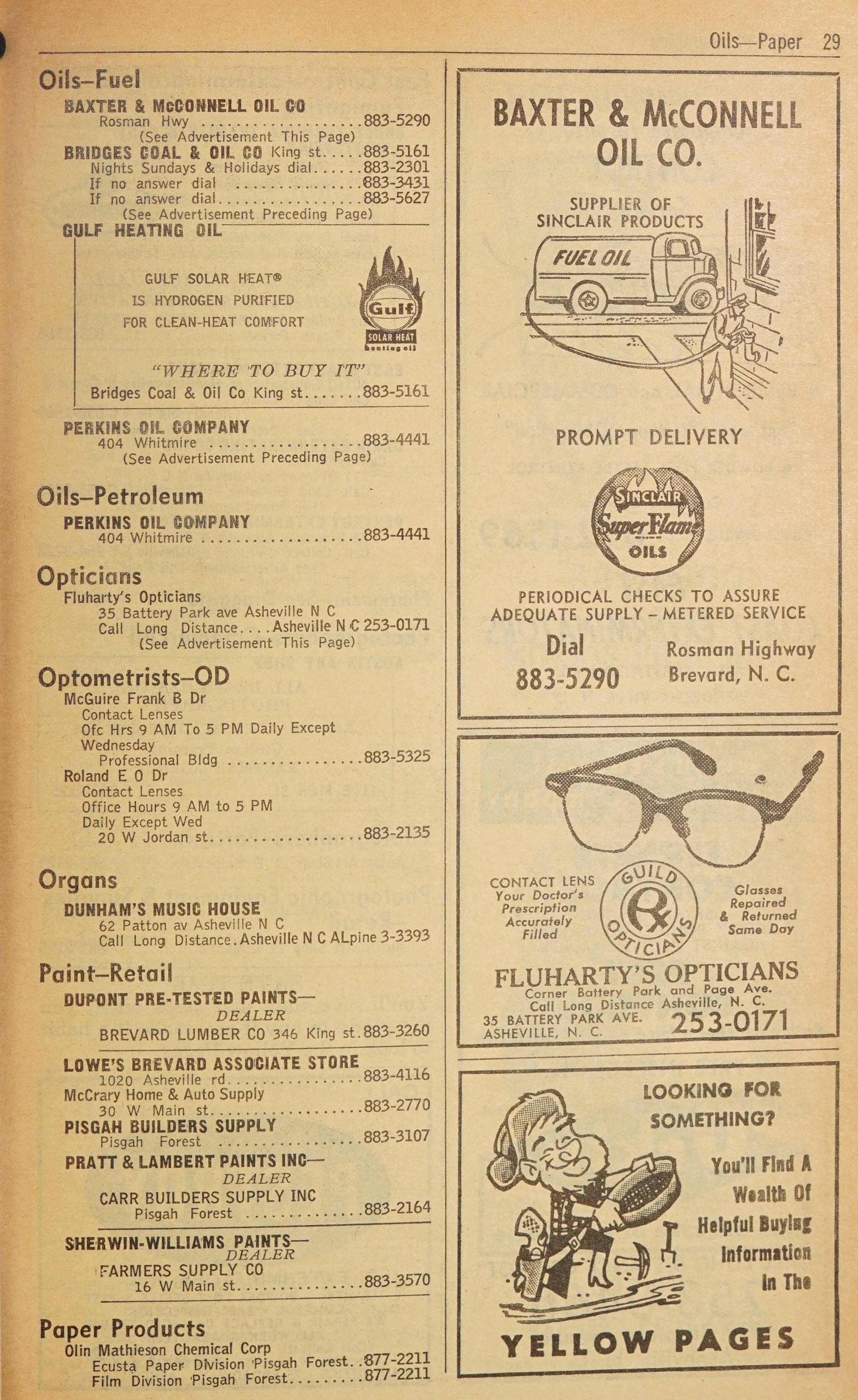 Telephone Directory Brevard Rosman N C January 1965 