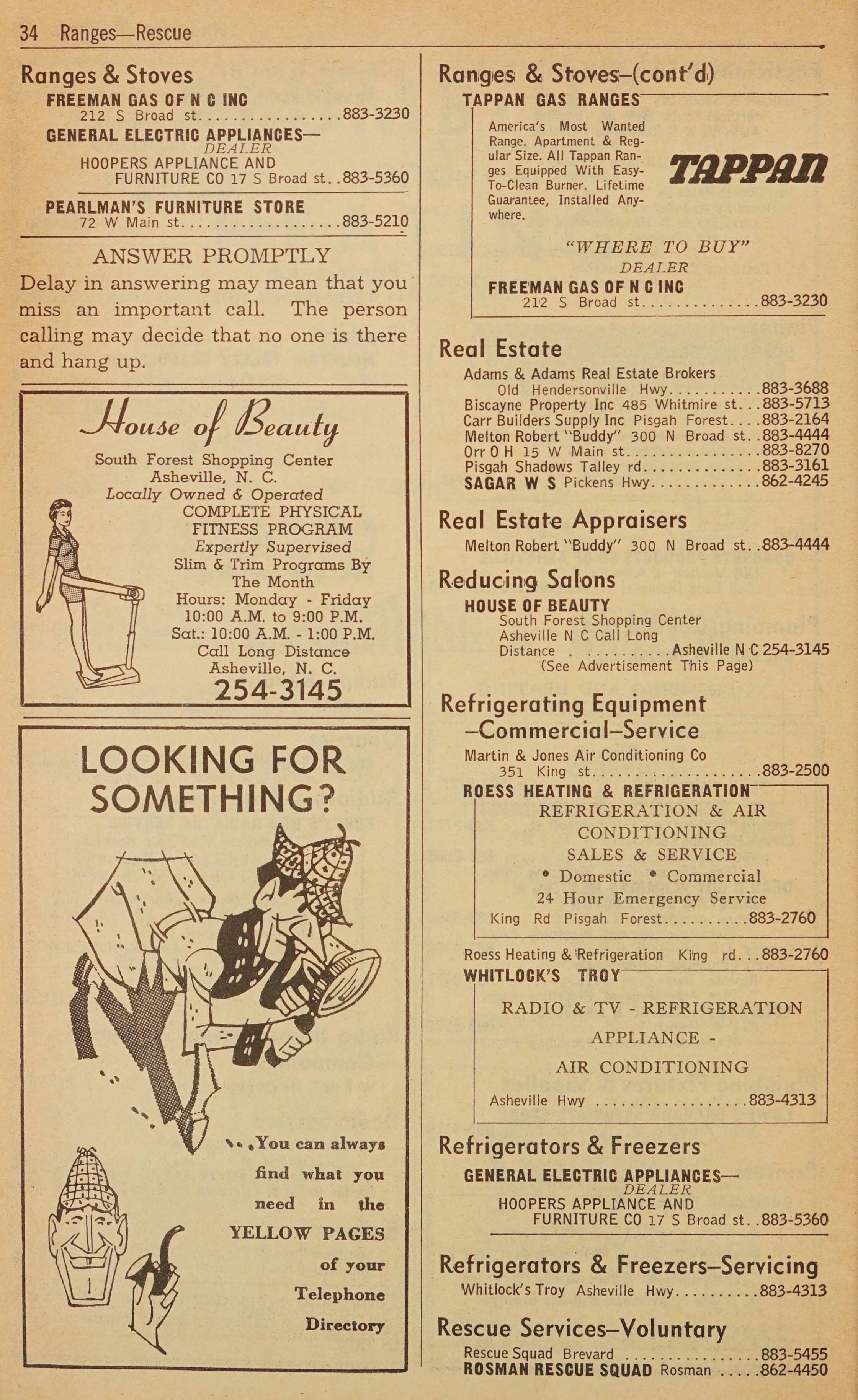 Telephone Directory Brevard Rosman N C January 1965 