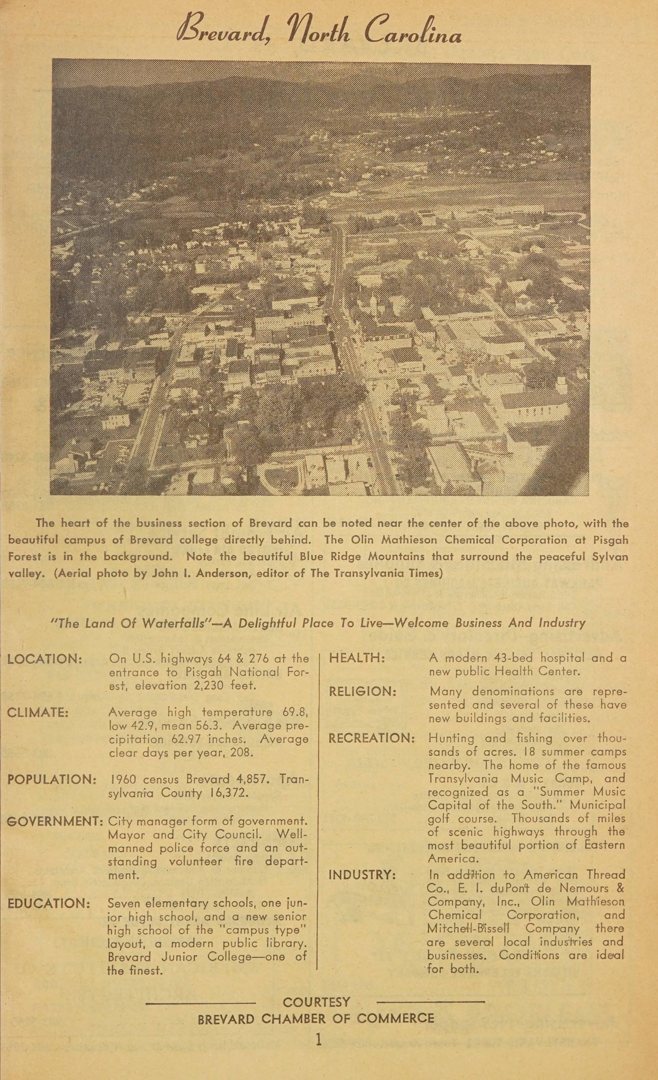 Telephone Directory Brevard Rosman Lake Toxaway N C January 1966 