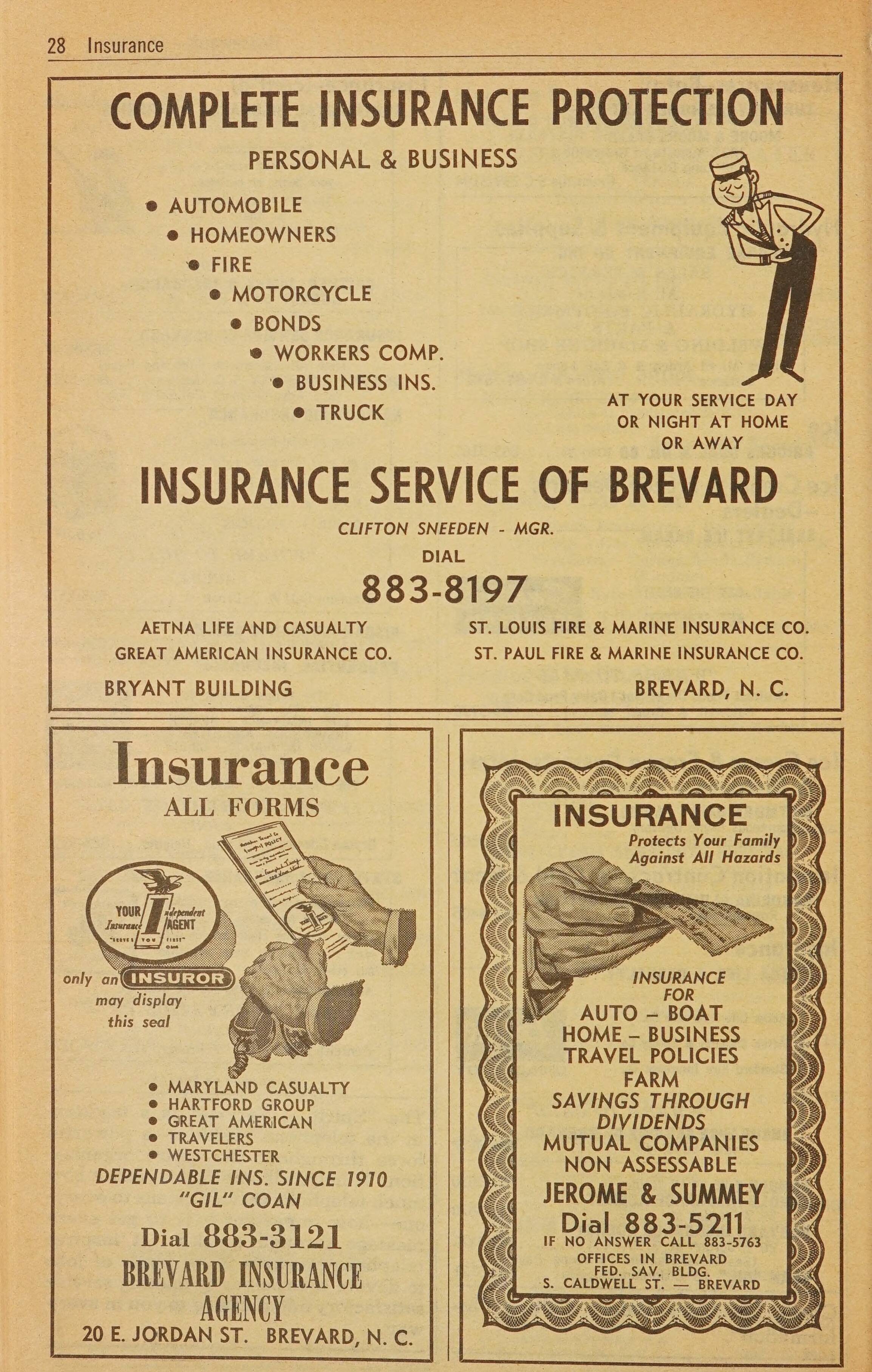 Telephone Directory Brevard Lake Toxaway Rosman N C January 1968 
