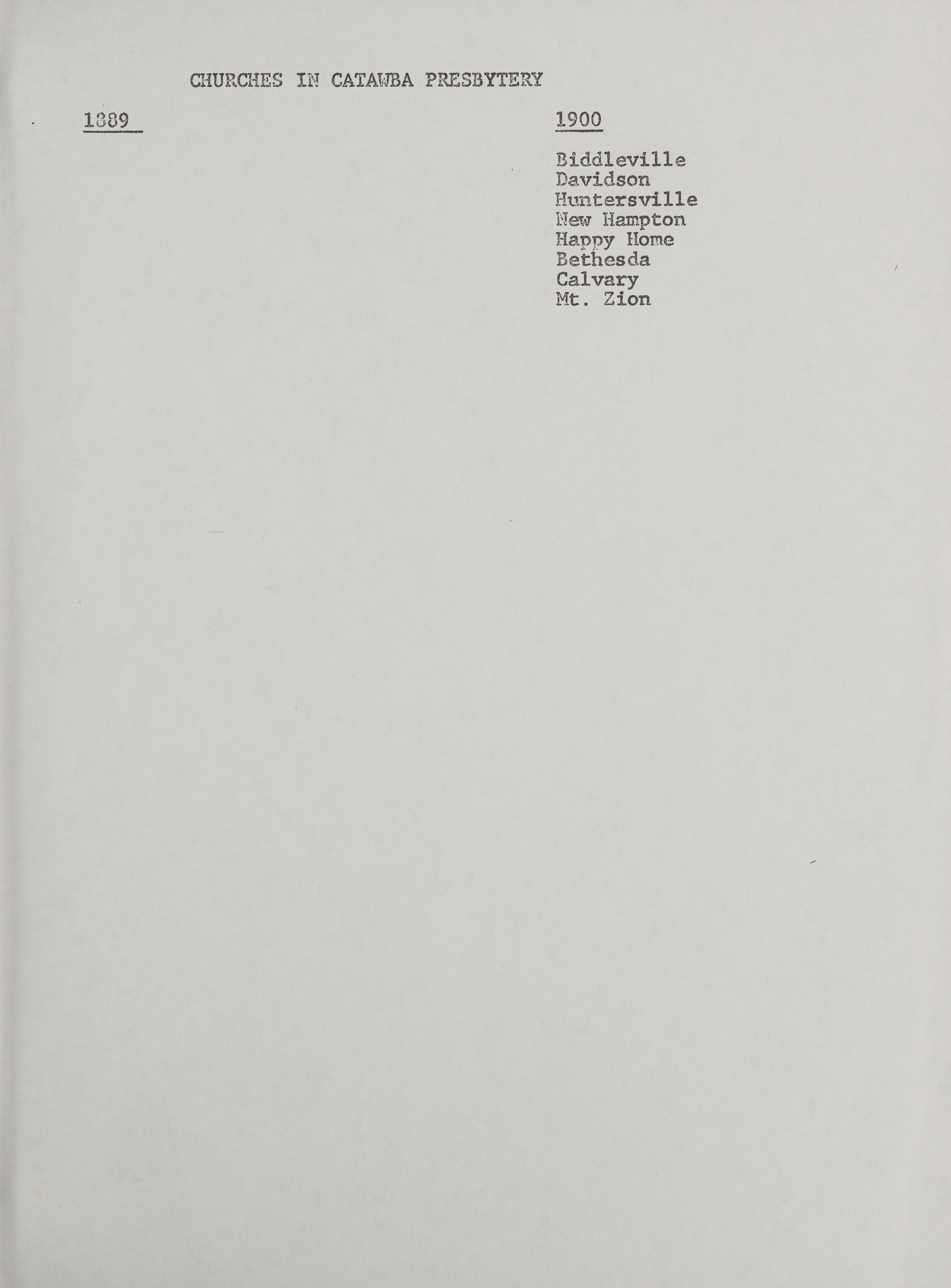 A Brief History of Catawba Presbytery