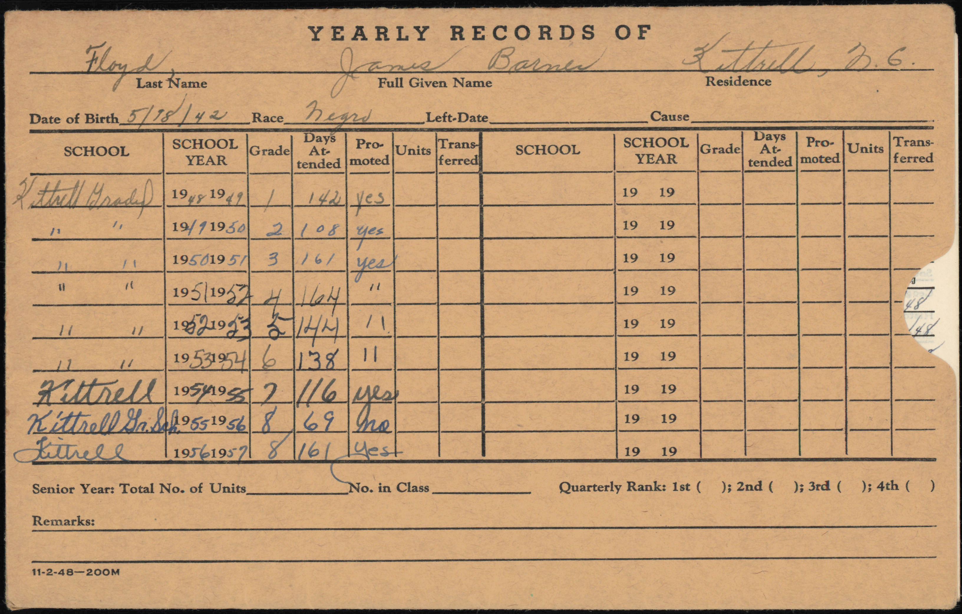 Students' of Vance County Yearly Record Envelopes F