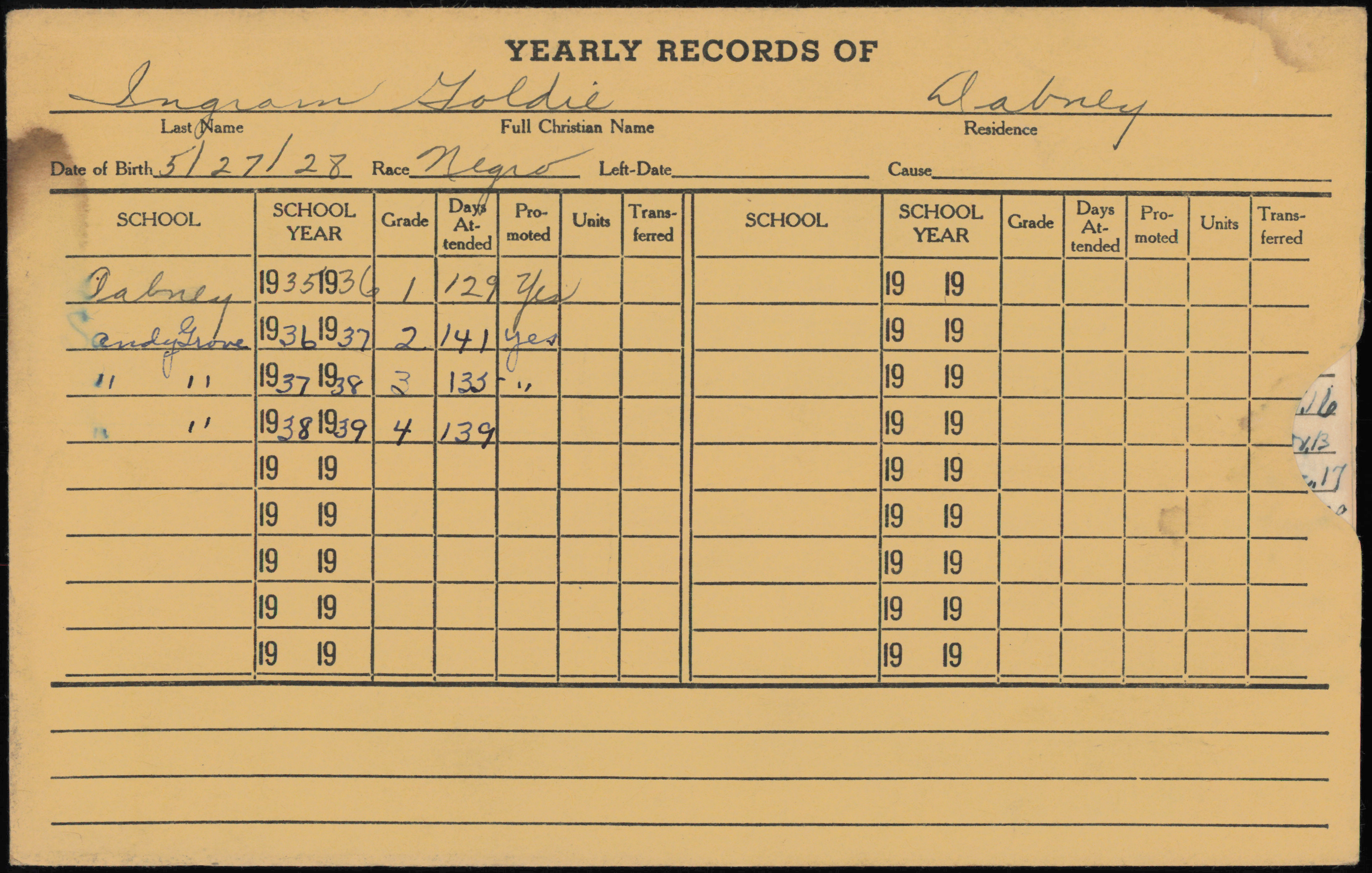 Students of Vance County Yearly Record Envelopes I