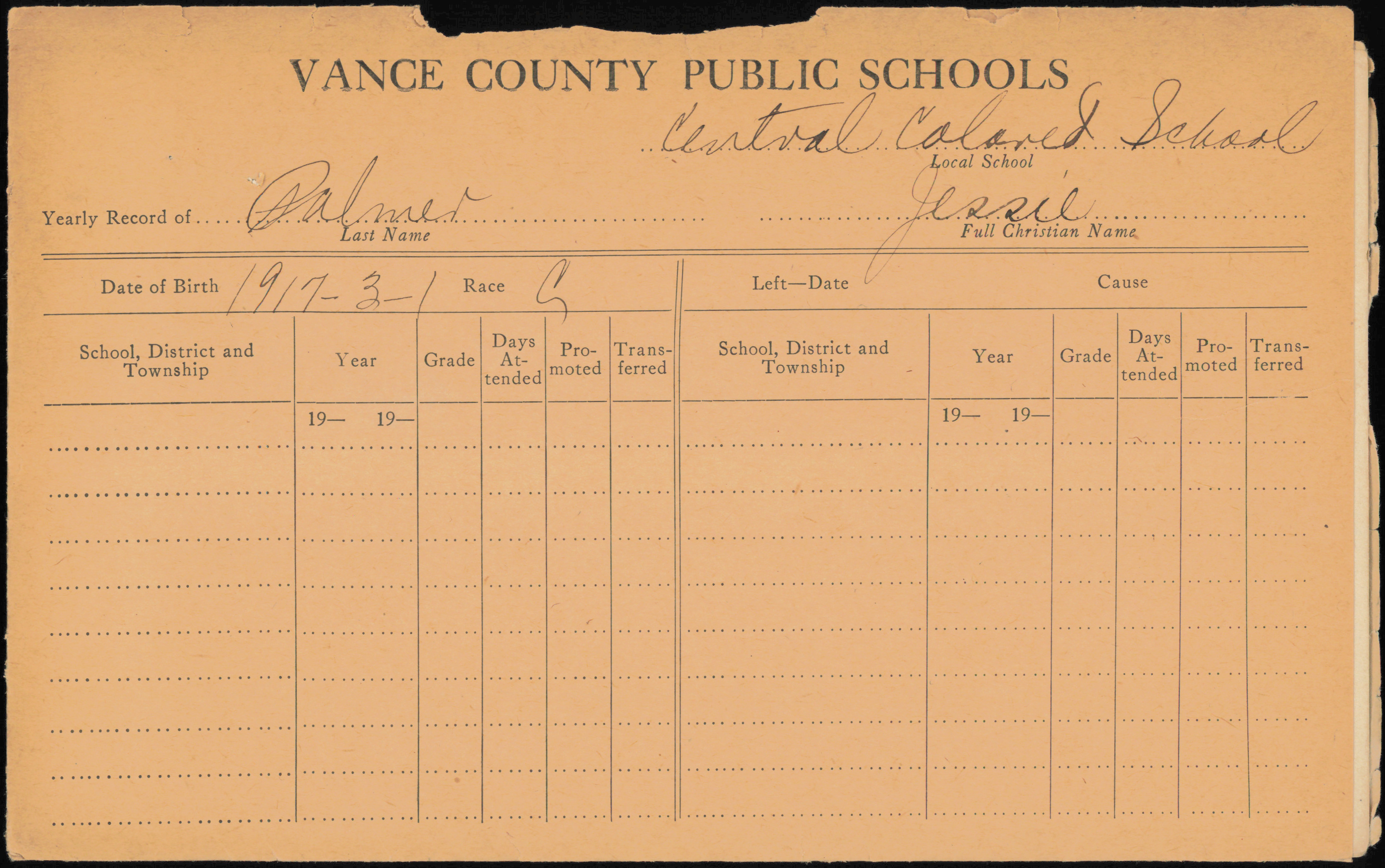 Students of Vance County Yearly Record Envelopes P