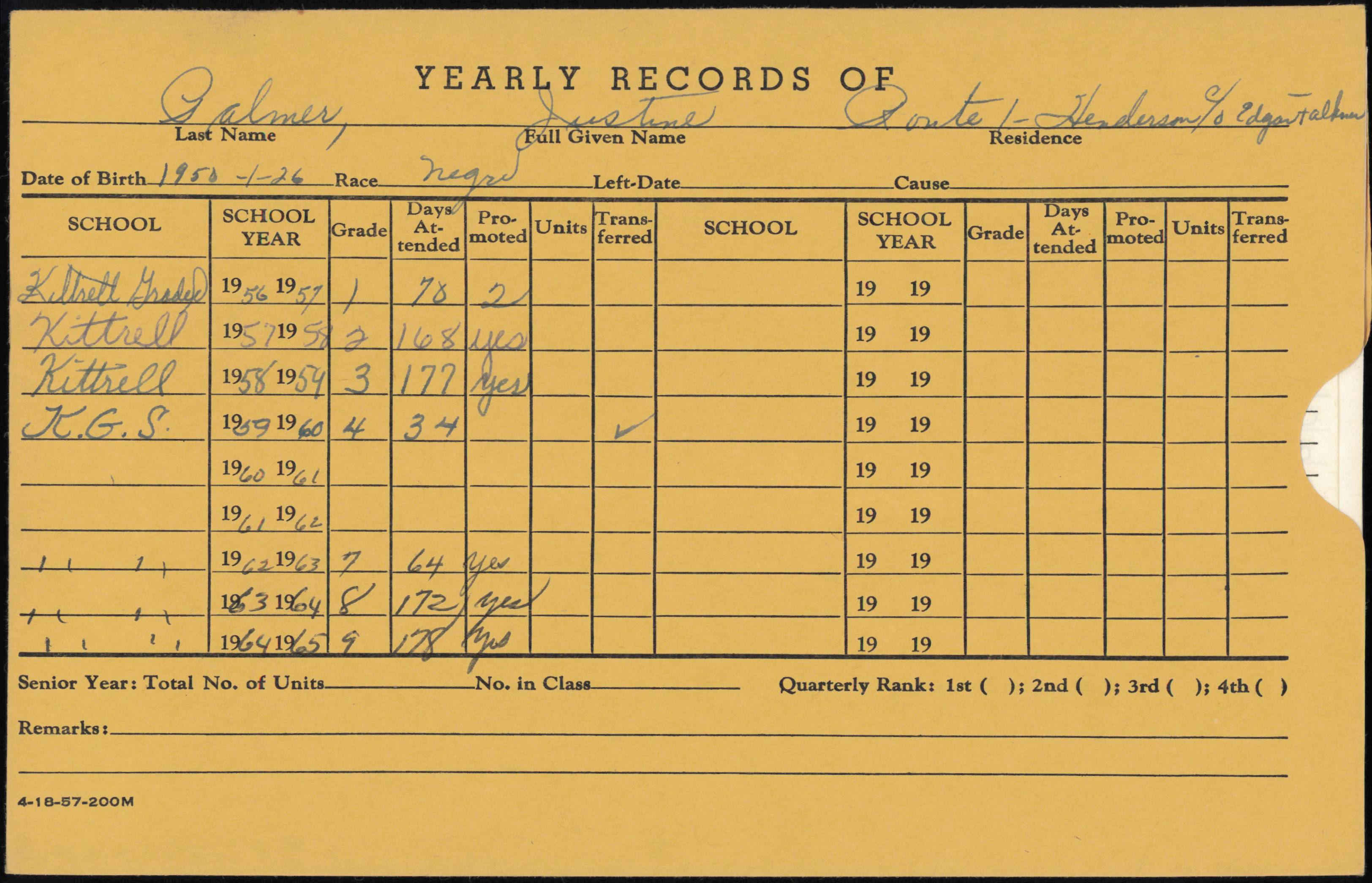 Students of Vance County Yearly Record Envelopes P