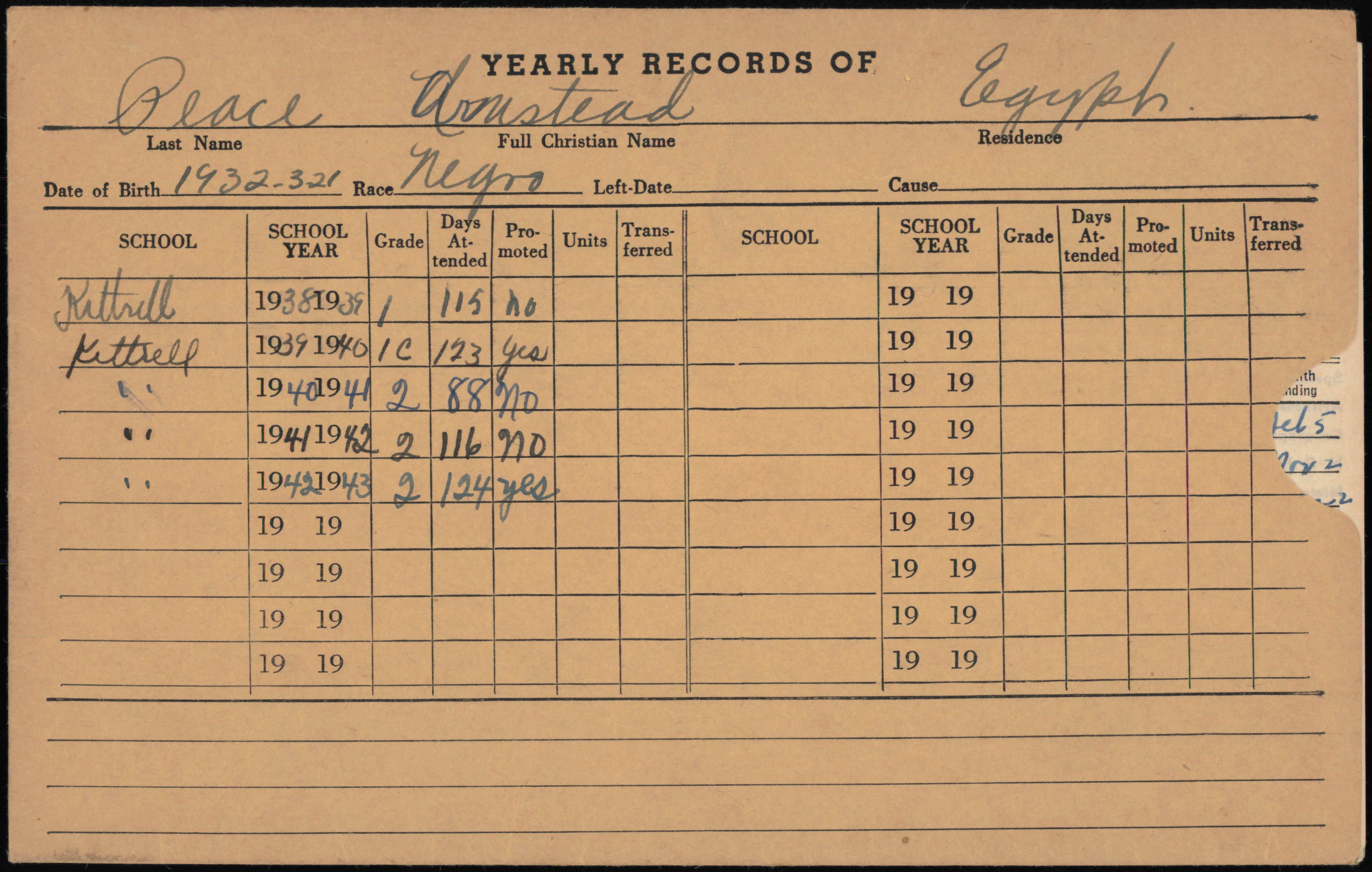Students of Vance County Yearly Record Envelopes P
