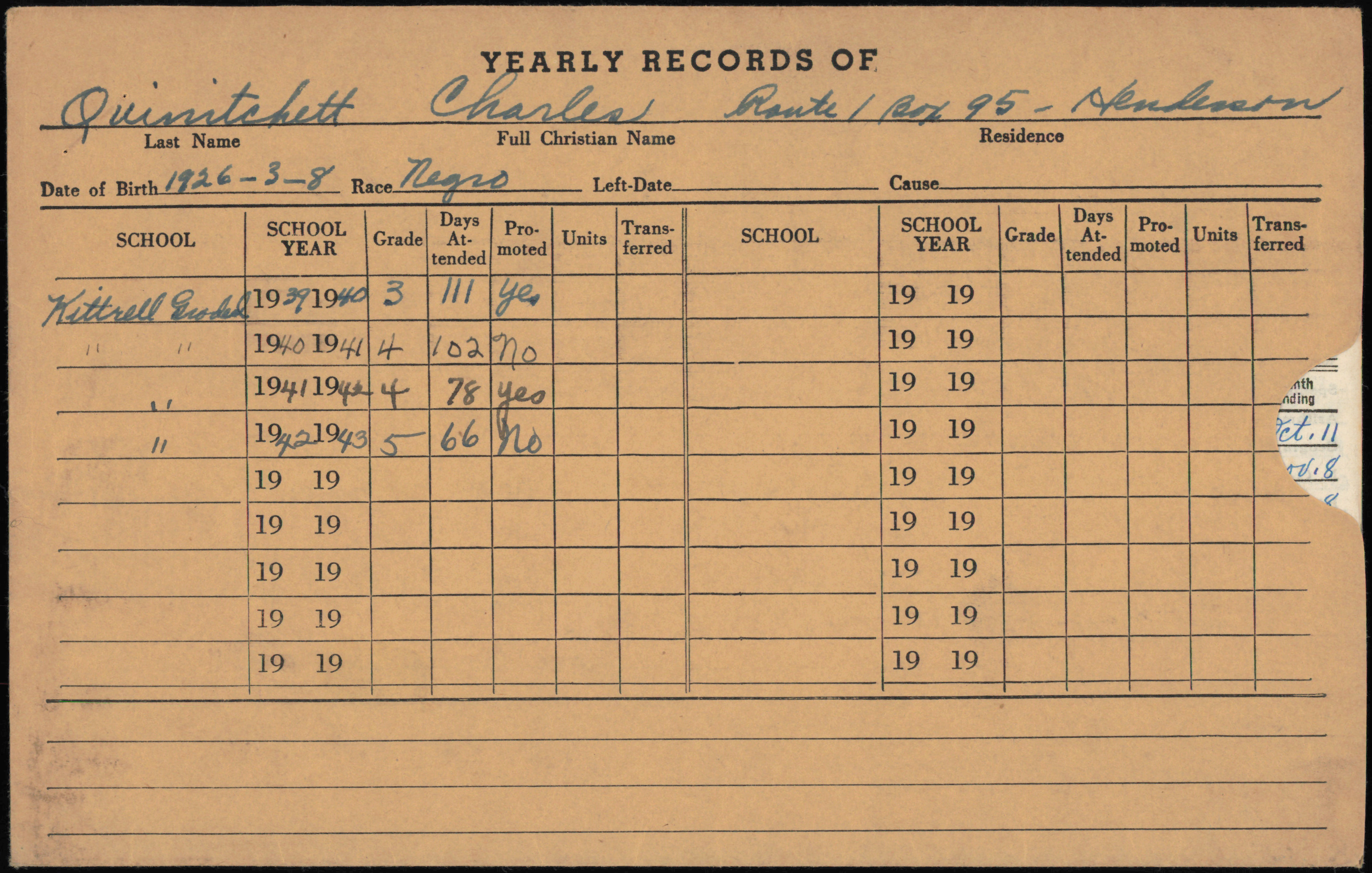 Students of Vance County Yearly Record Envelopes Q