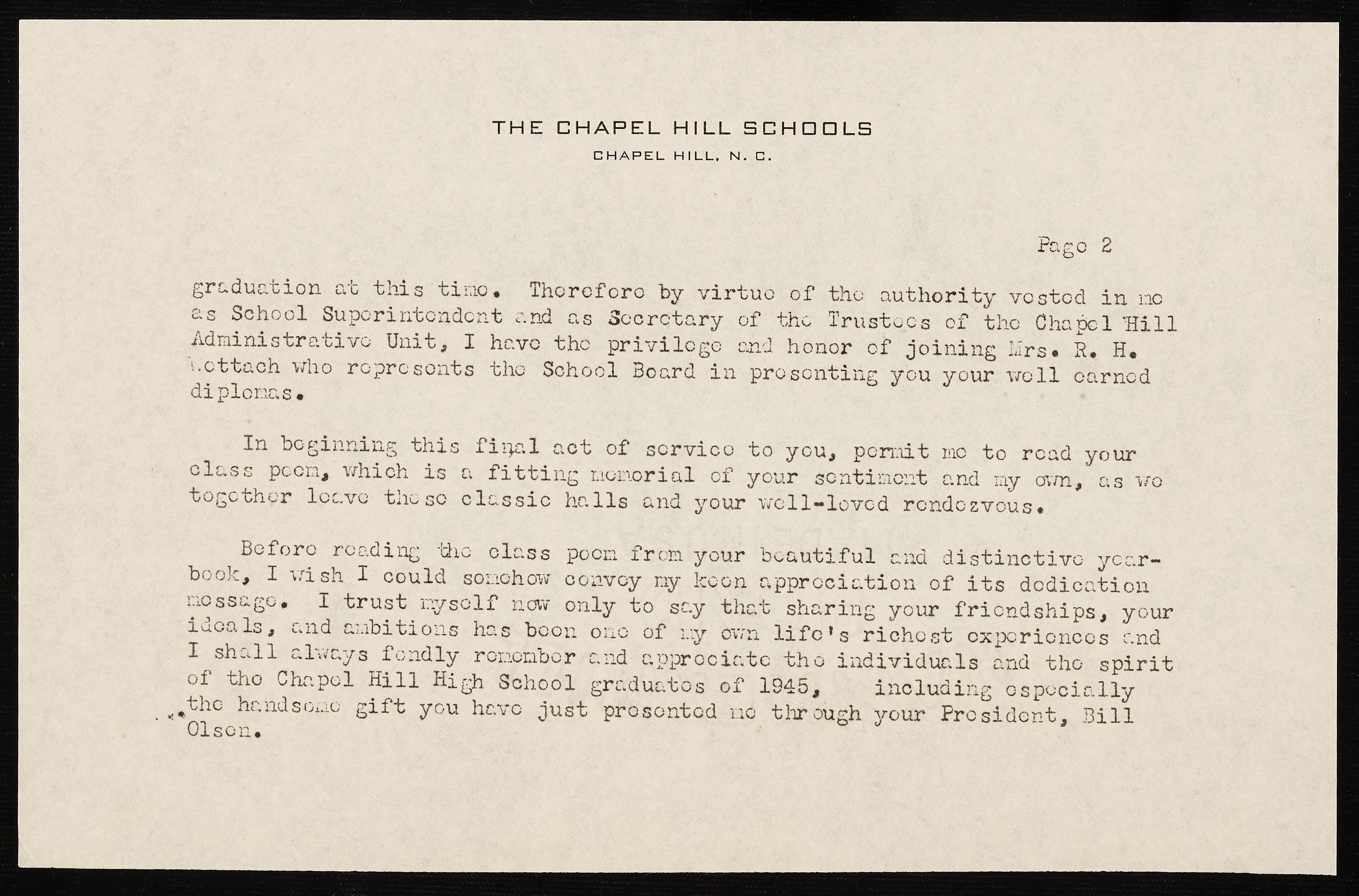 Chapel Hill High School Baccalaureate Service [1945]