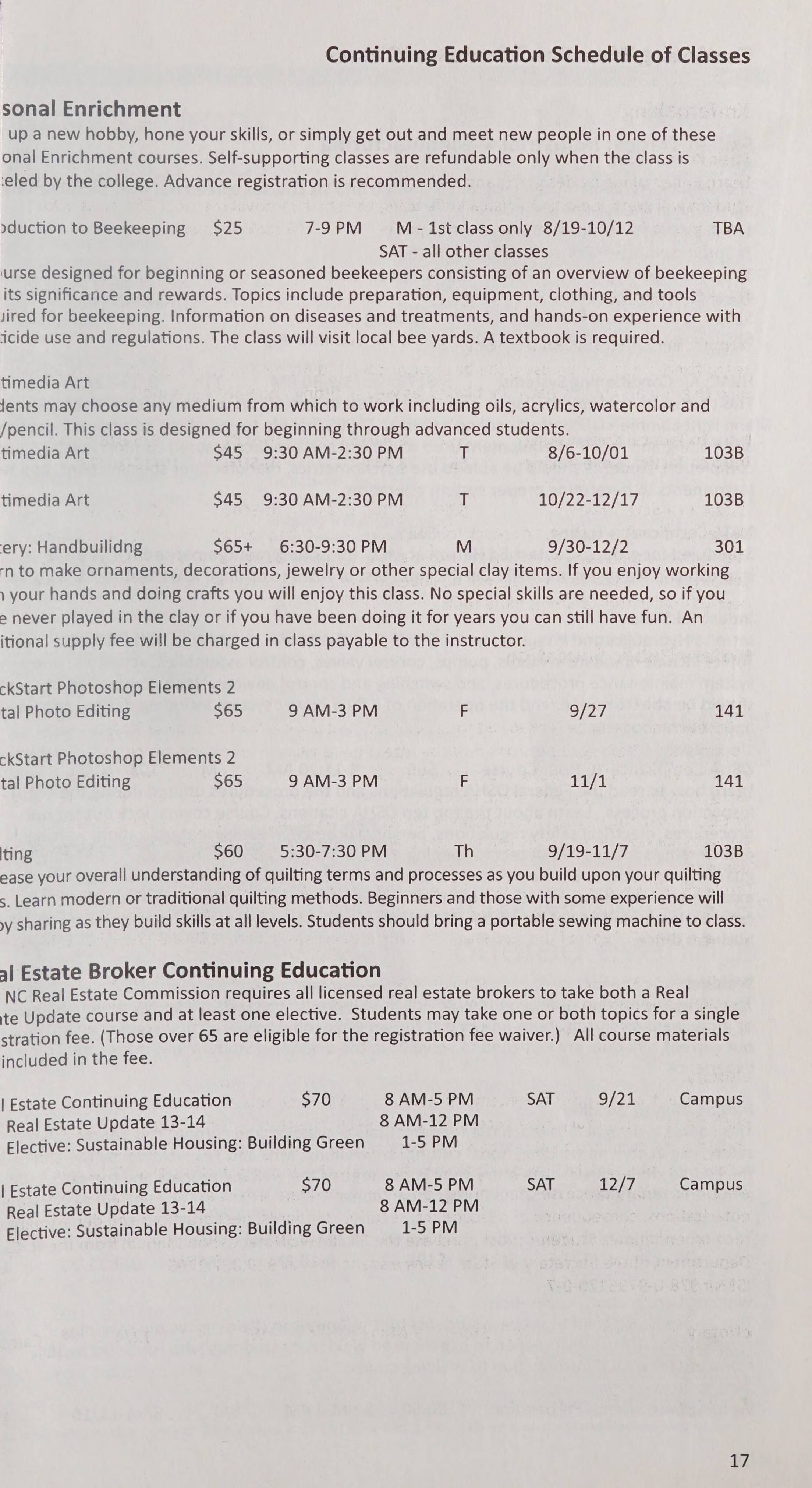 Montgomery Community College Class Schedule [Fall 2013]