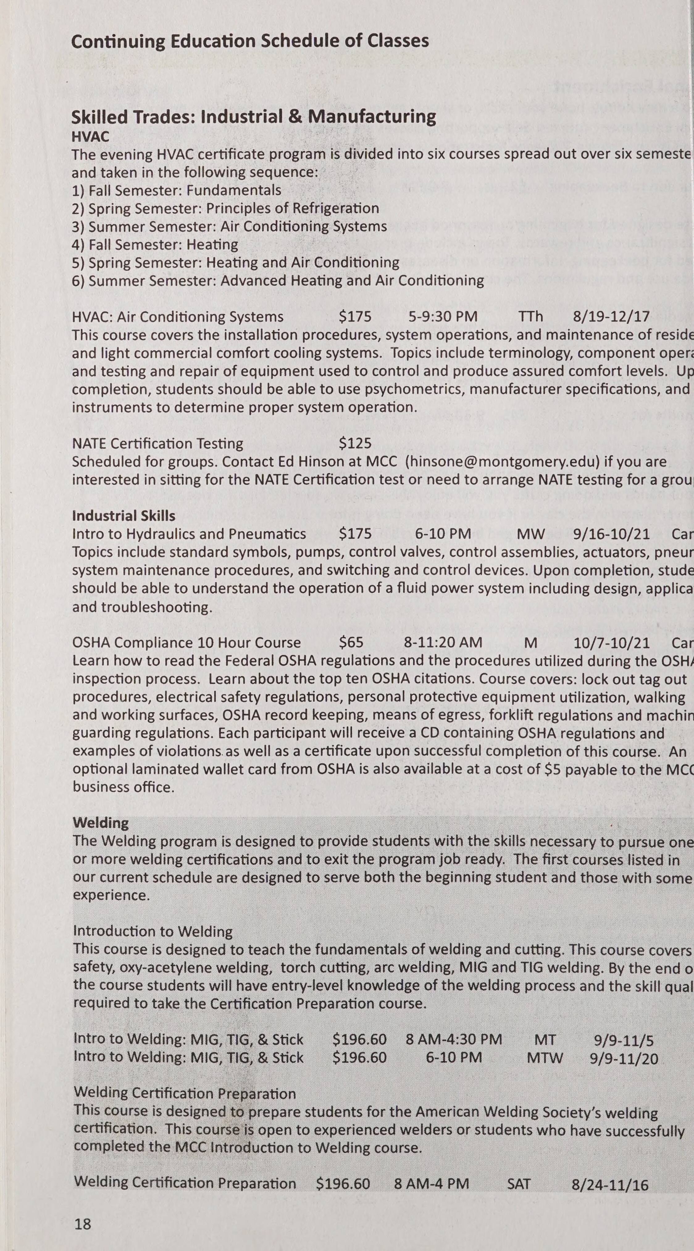Montgomery Community College Class Schedule Fall 2013 