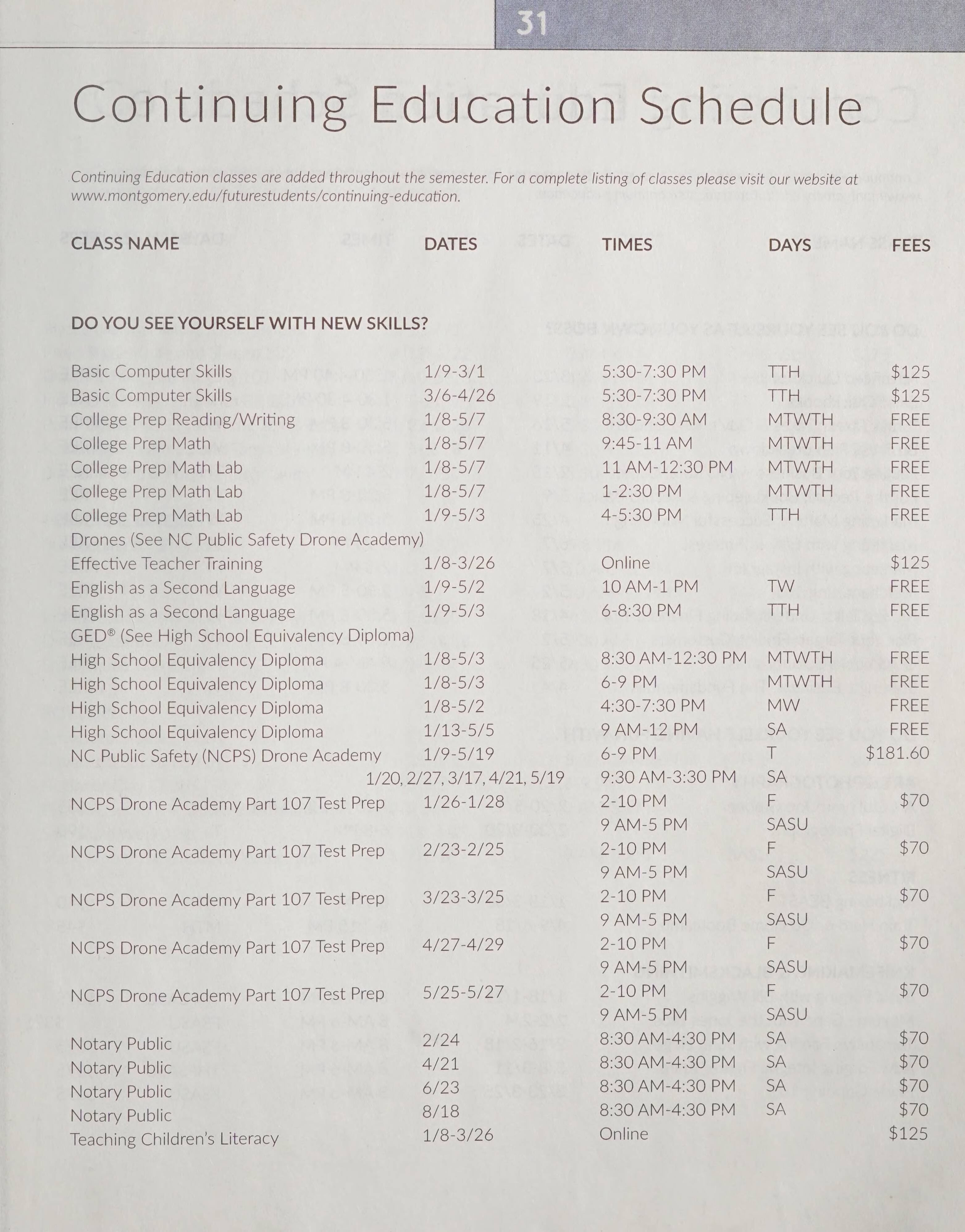 Montgomery Community College Class Schedule [Spring 2018]