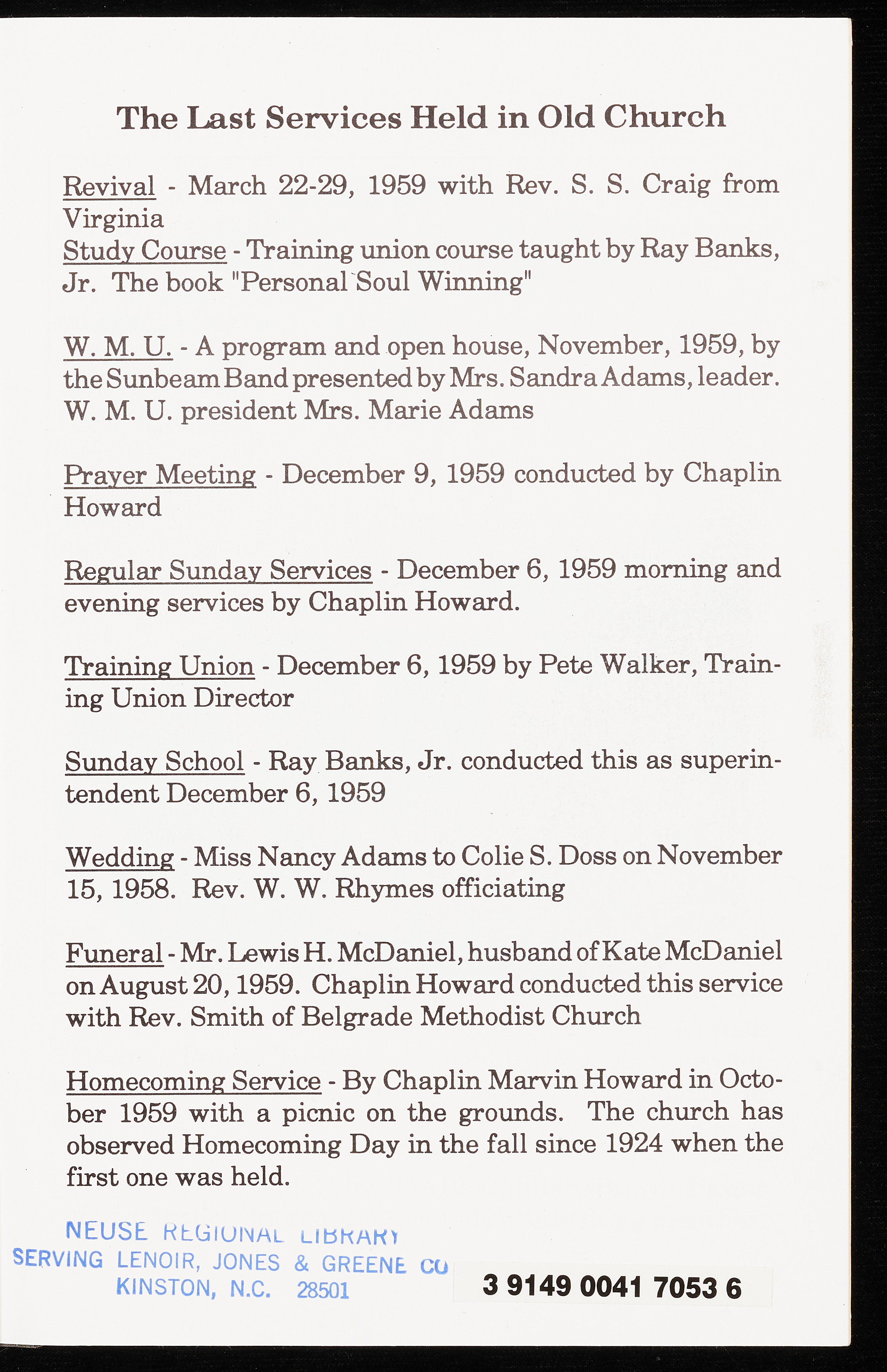 Centennial Anniversary of the Maysville First Baptist Church