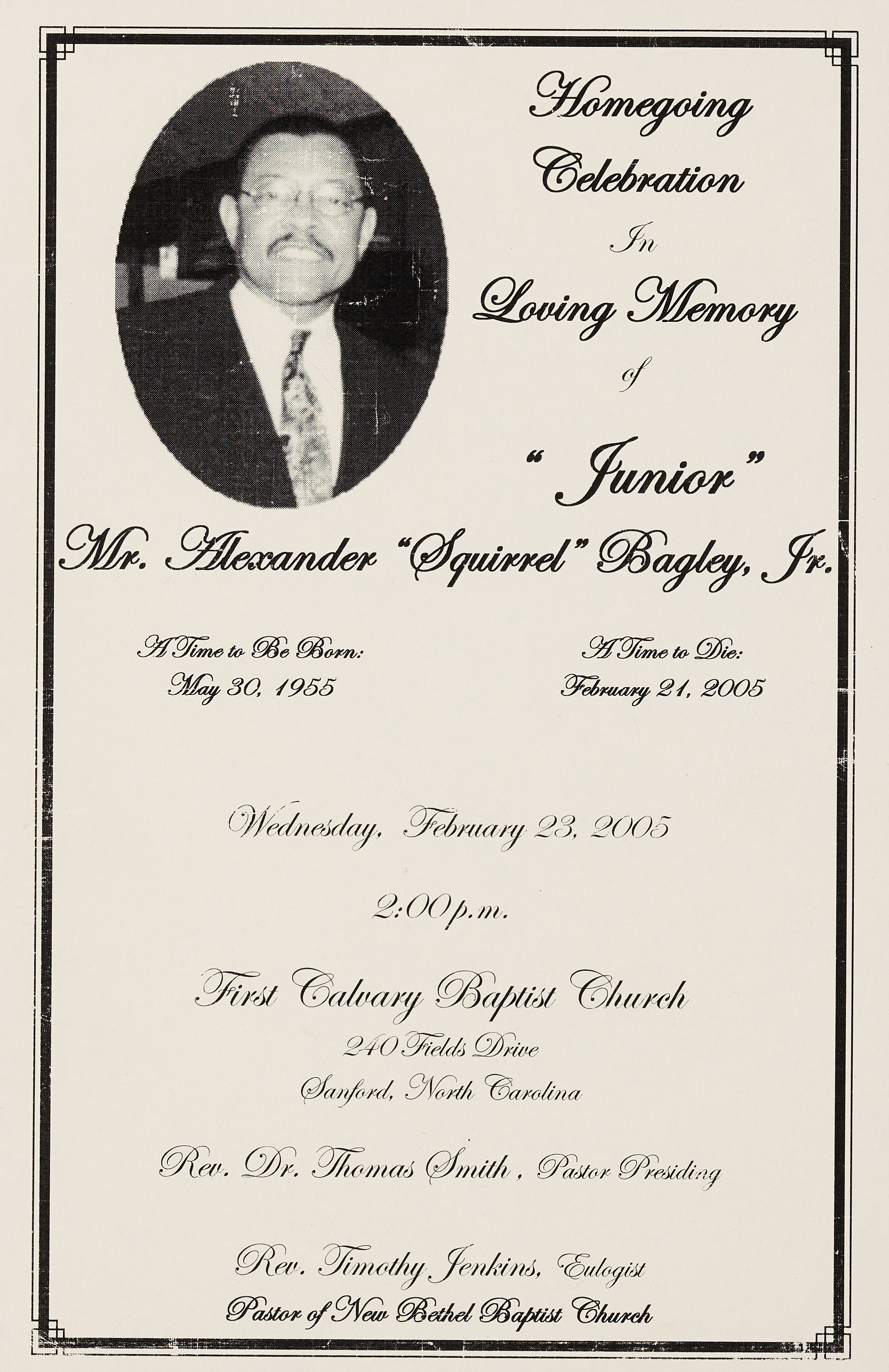 Homegoing Celebration In Loving Memory Of Mr. Alexander "Squirrel ...