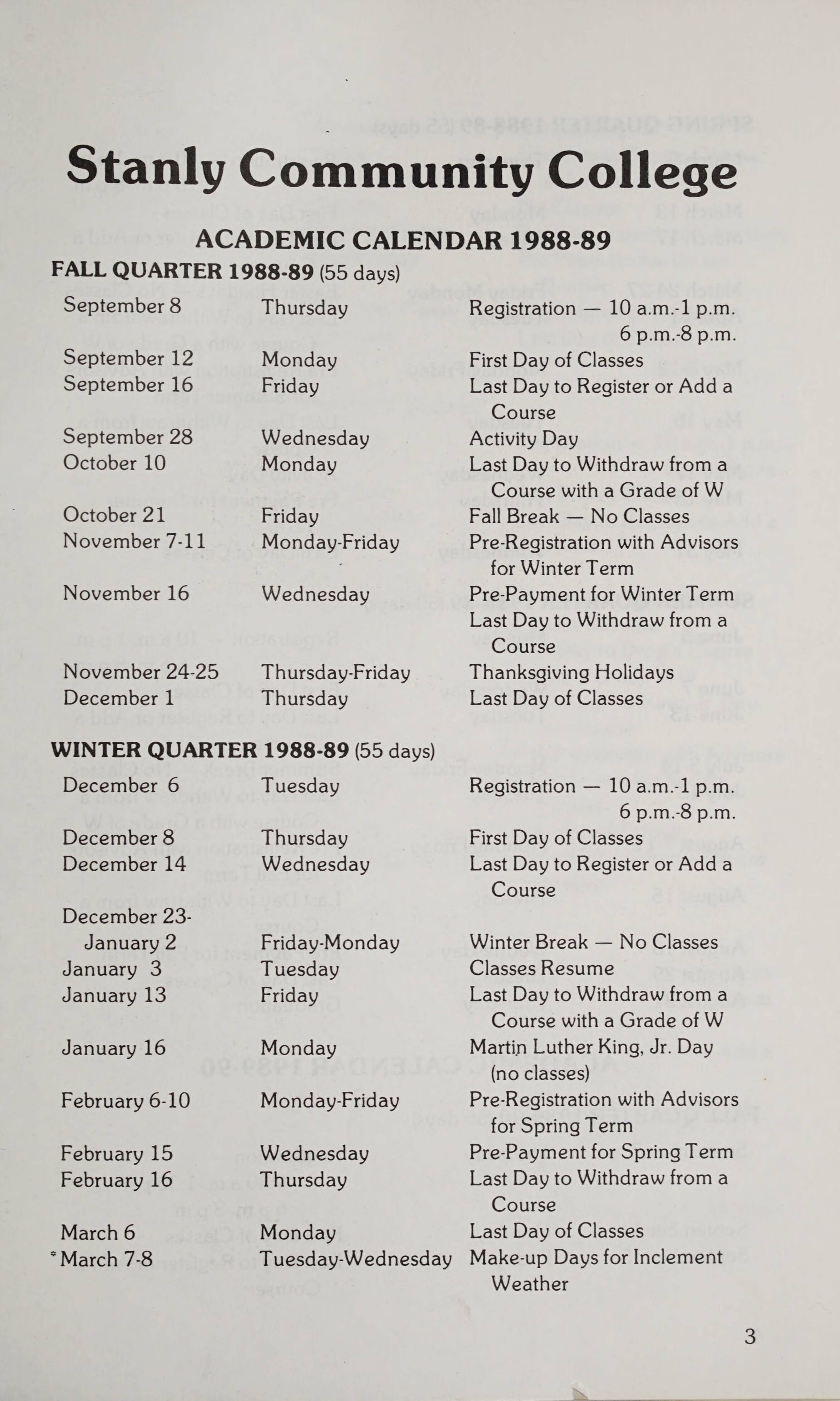 Stanly Community College General Catalog [19881990]