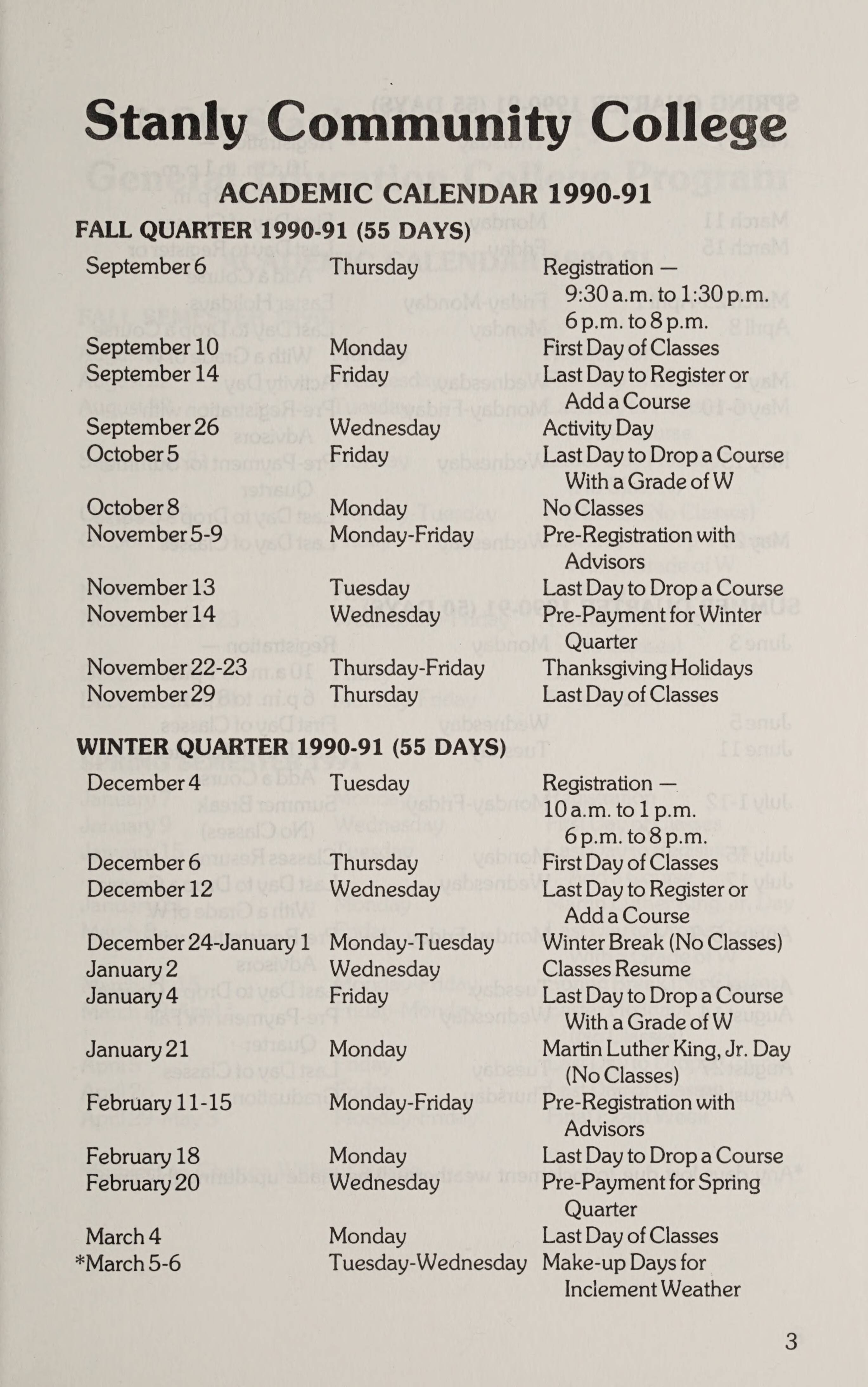 Stanly Community College General Catalog [19901991]